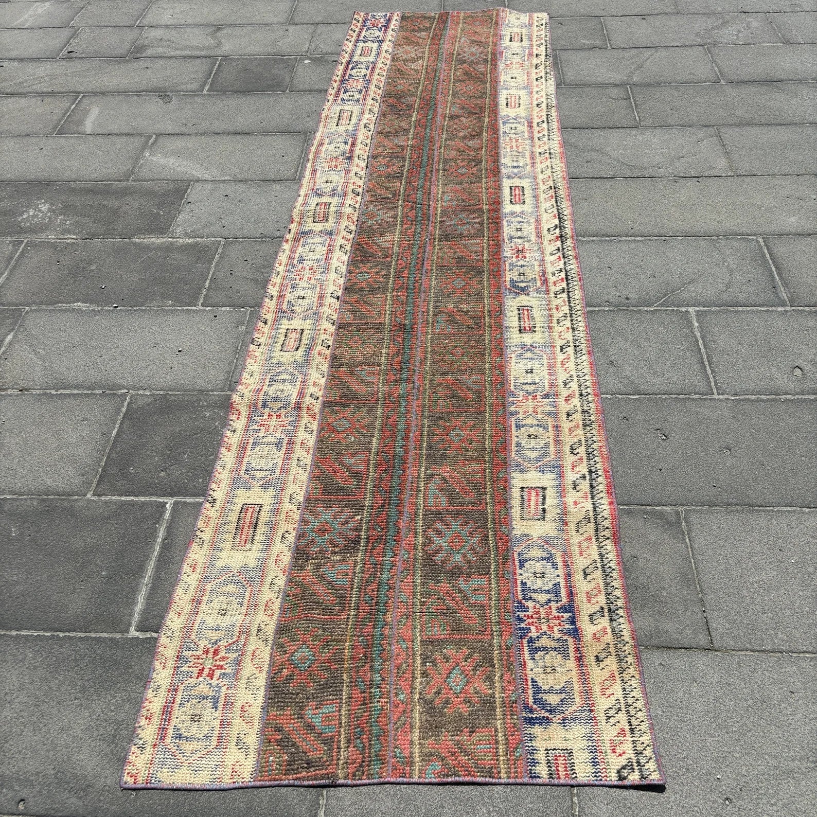 Vintage Turkish Runner Rug 2.6 x 9.9 ft