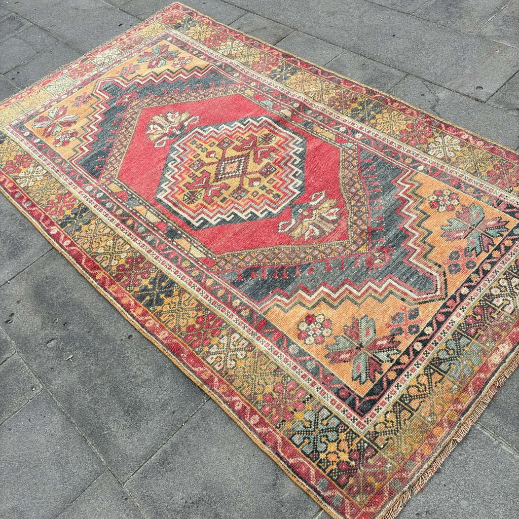 Vintage Turkish Accent Area rug 3.6 x 6.4 ft