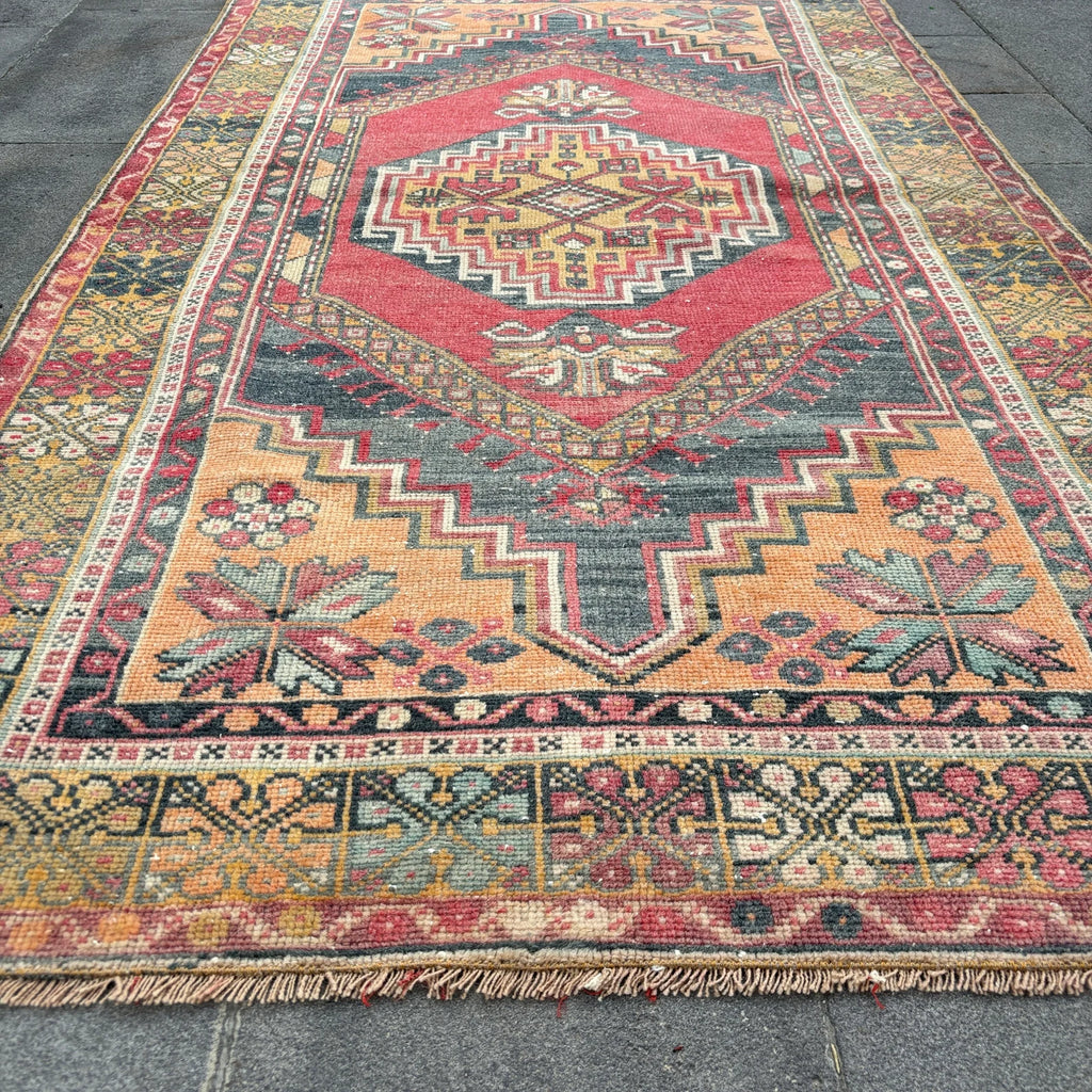 Vintage Turkish Accent Area rug 3.6 x 6.4 ft