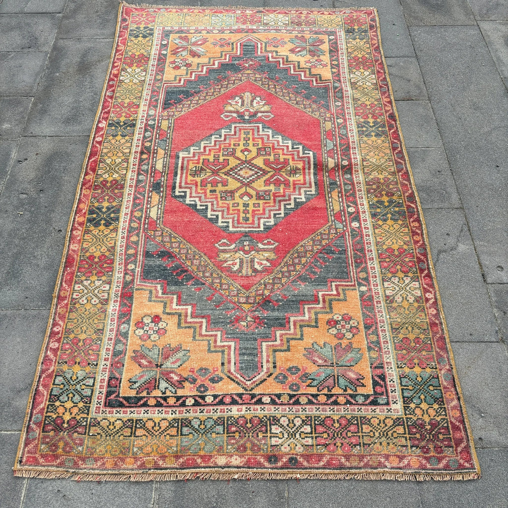 Vintage Turkish Accent Area rug 3.6 x 6.4 ft