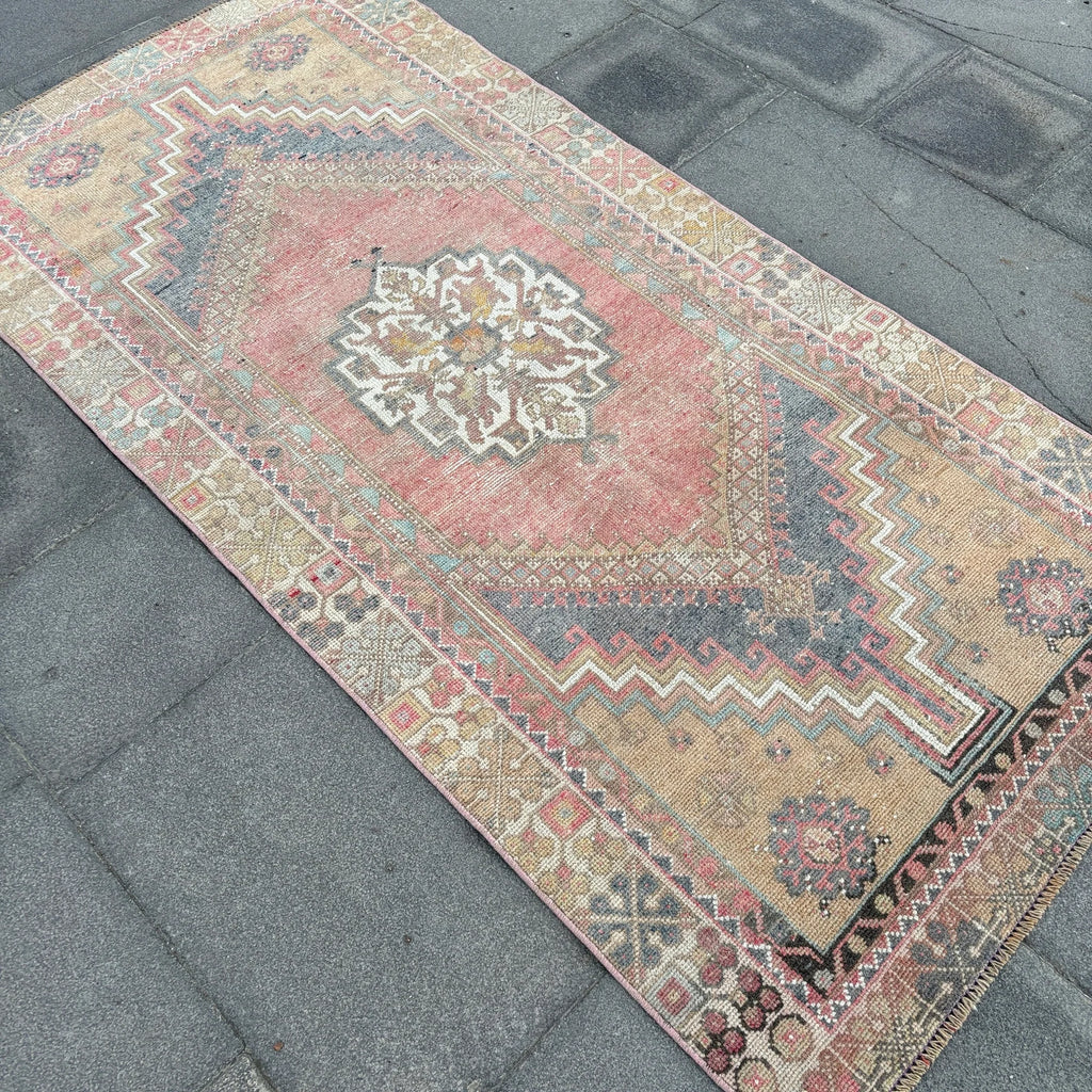 Vintage Turkish Runner Rug 3.9 x 6.3 ft