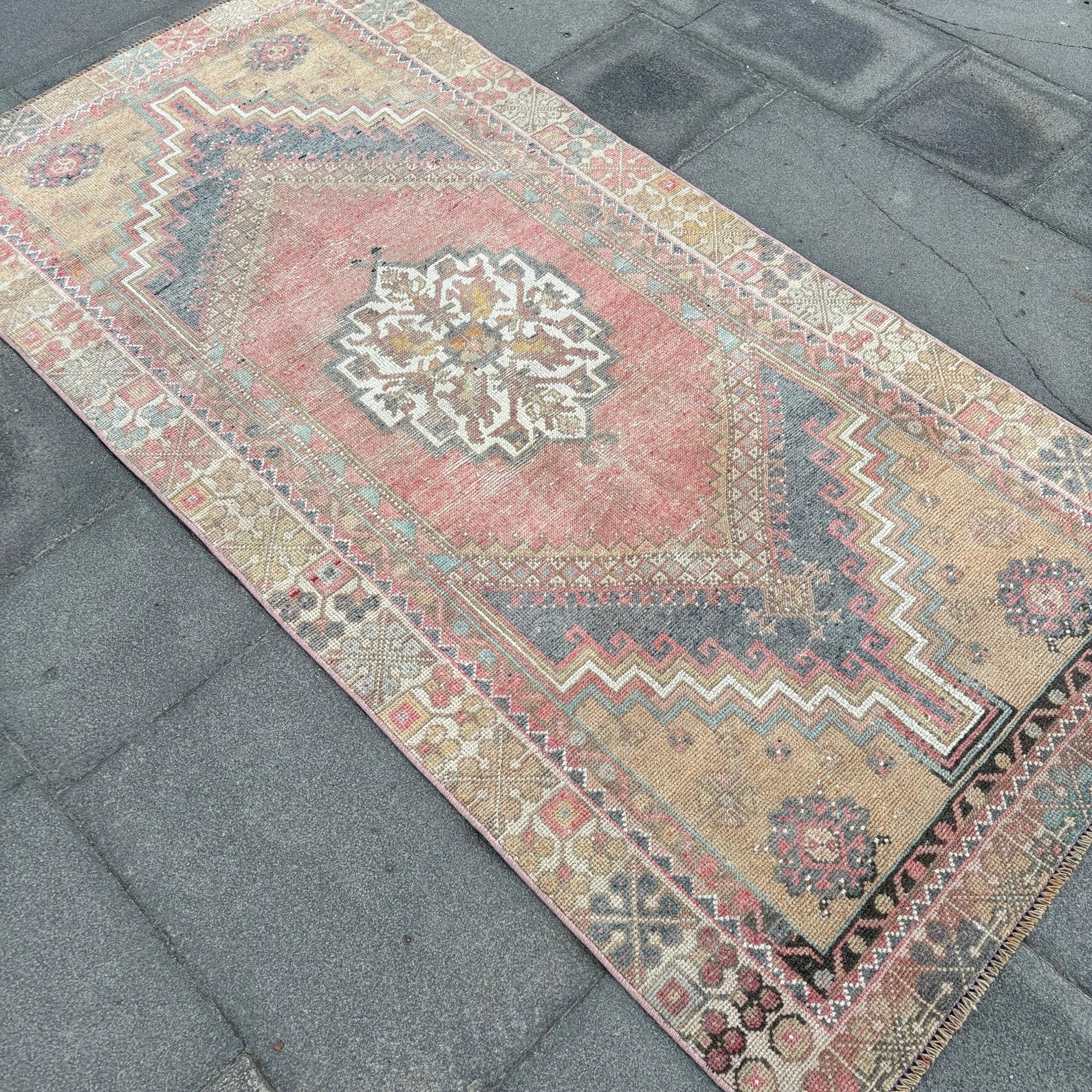Vintage Turkish Runner Rug 3.9 x 6.3 ft