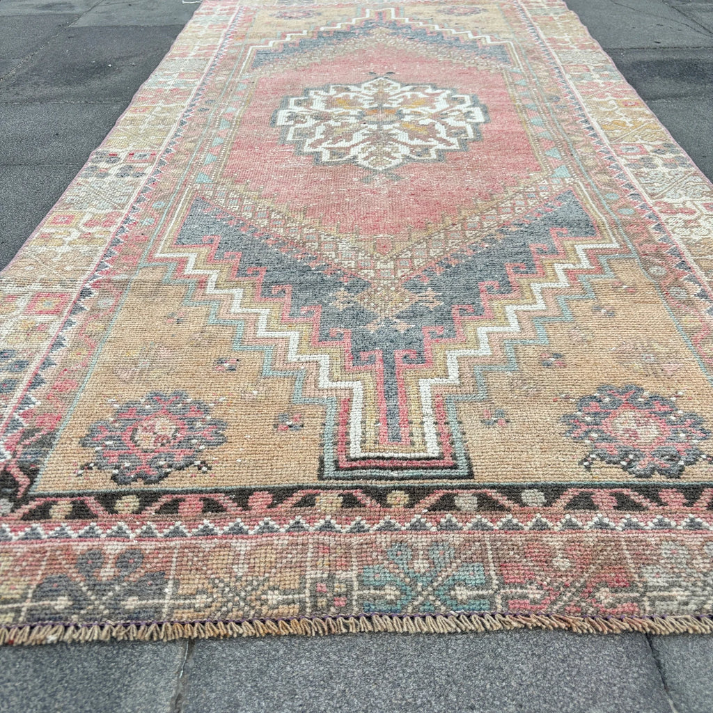 Vintage Turkish Runner Rug 3.9 x 6.3 ft