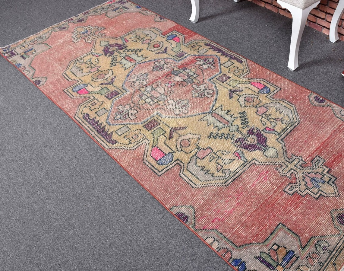 Vintage Turkish Accent Area rug 3.2 x 7.8 ft