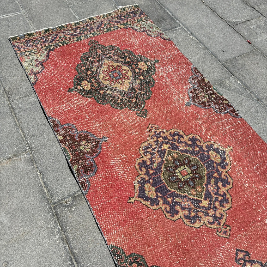 Vintage Turkish Runner Rug 3 x 12.3 ft