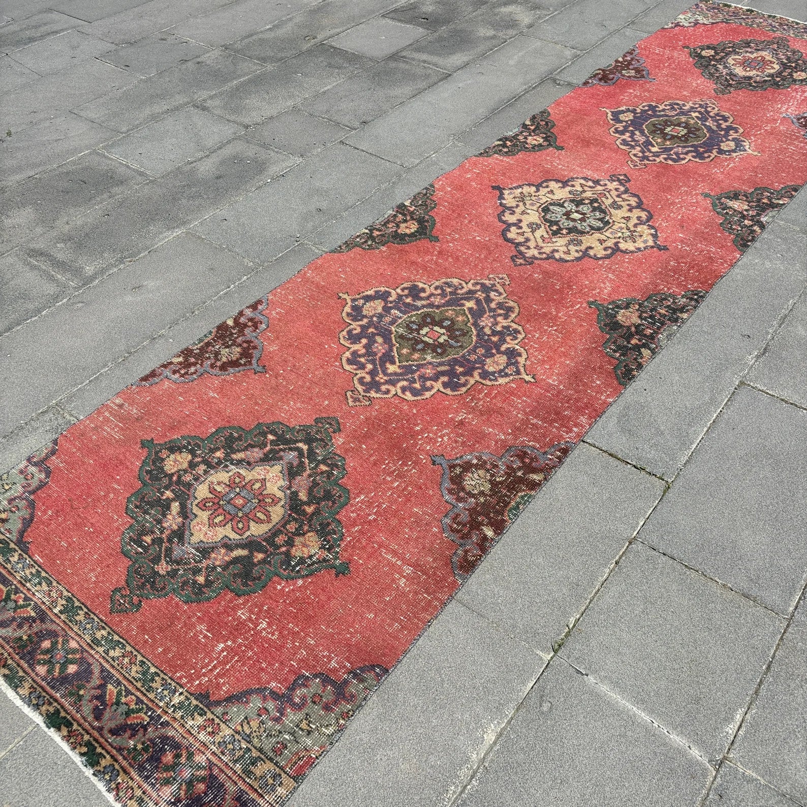 Vintage Turkish Runner Rug 3 x 12.3 ft