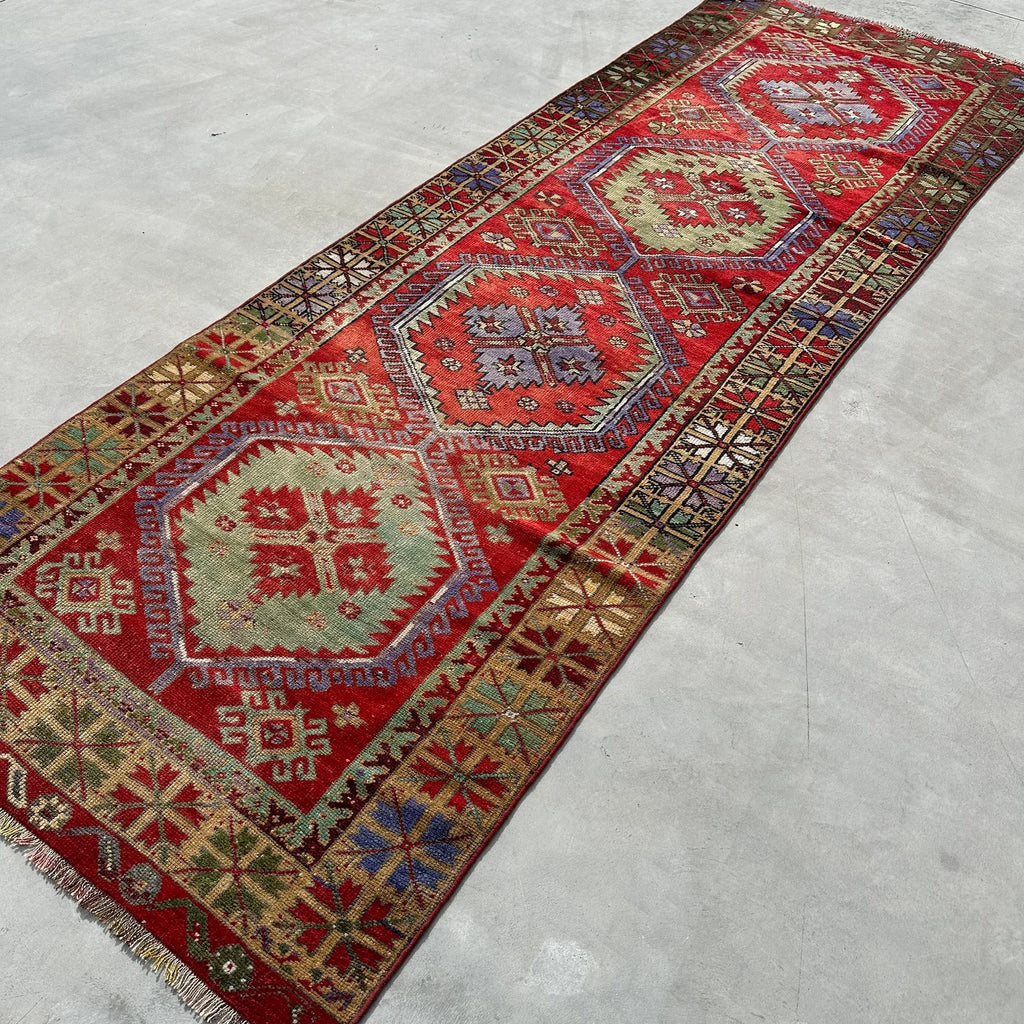 Vintage Turkish Runner Rug 3.6 x 10.5 ft