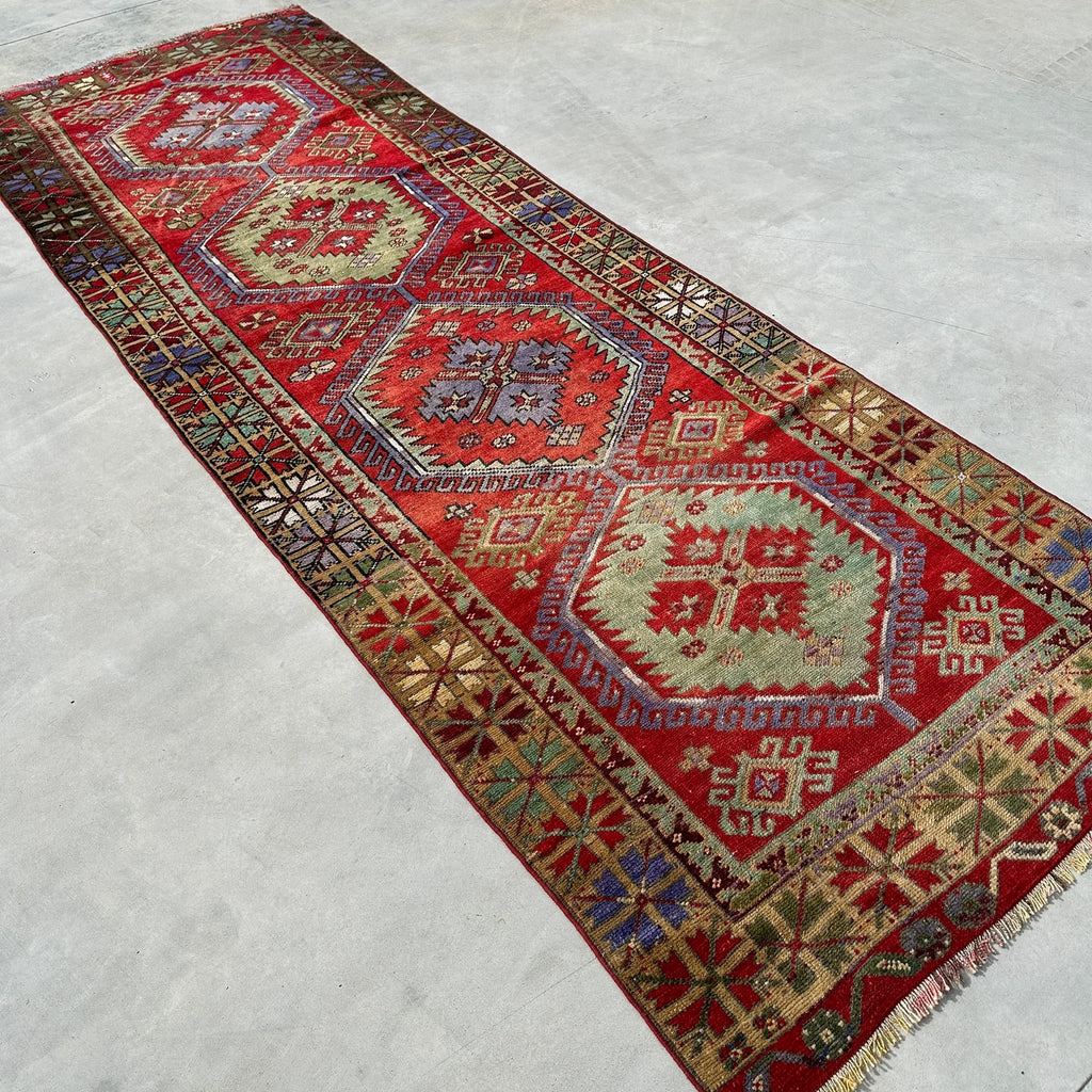 Vintage Turkish Runner Rug 3.6 x 10.5 ft