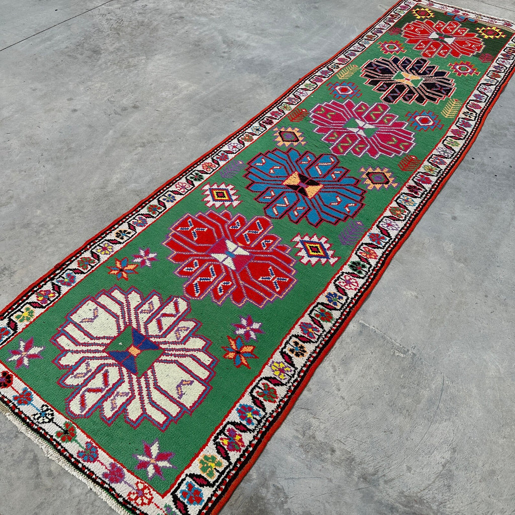 Vintage Turkish Runner Rug 2.6 x 10.3 ft