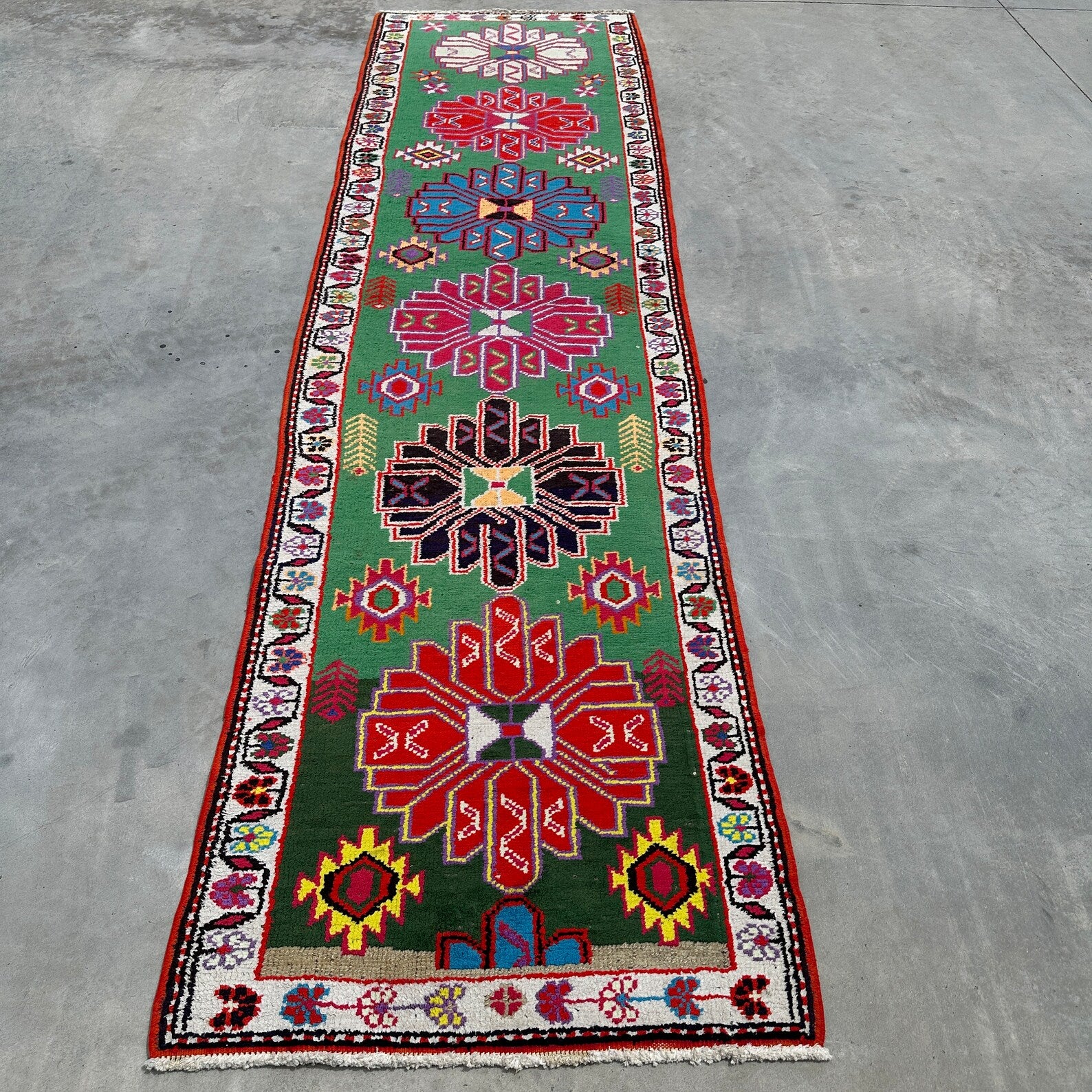 Vintage Turkish Runner Rug 2.6 x 10.3 ft
