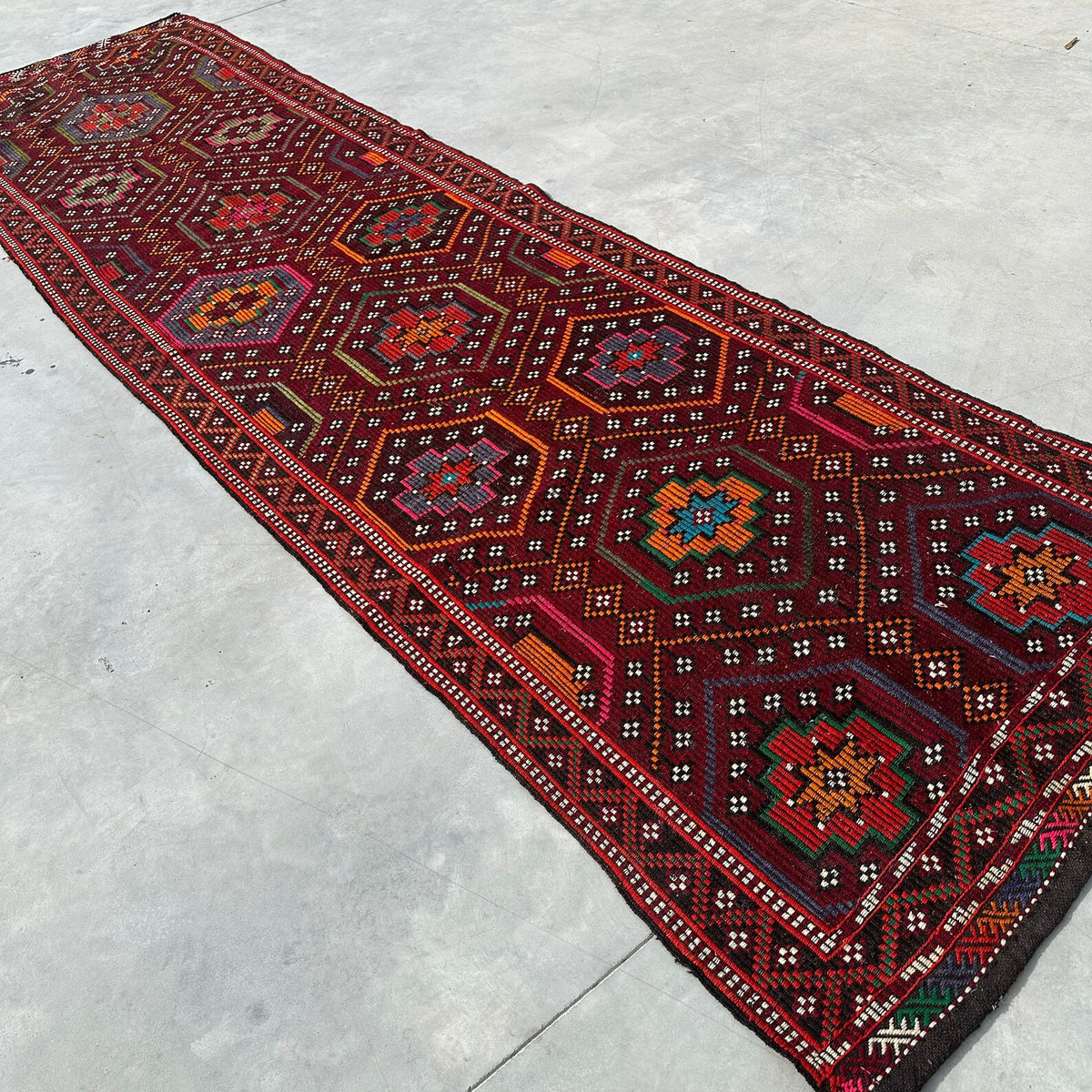 Vintage Turkish Runner Rug 3.7 x 12.9 ft