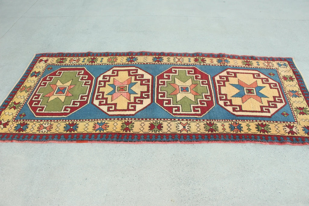 Vintage Turkish Accent Area rug 3.2 x 7.7 ft