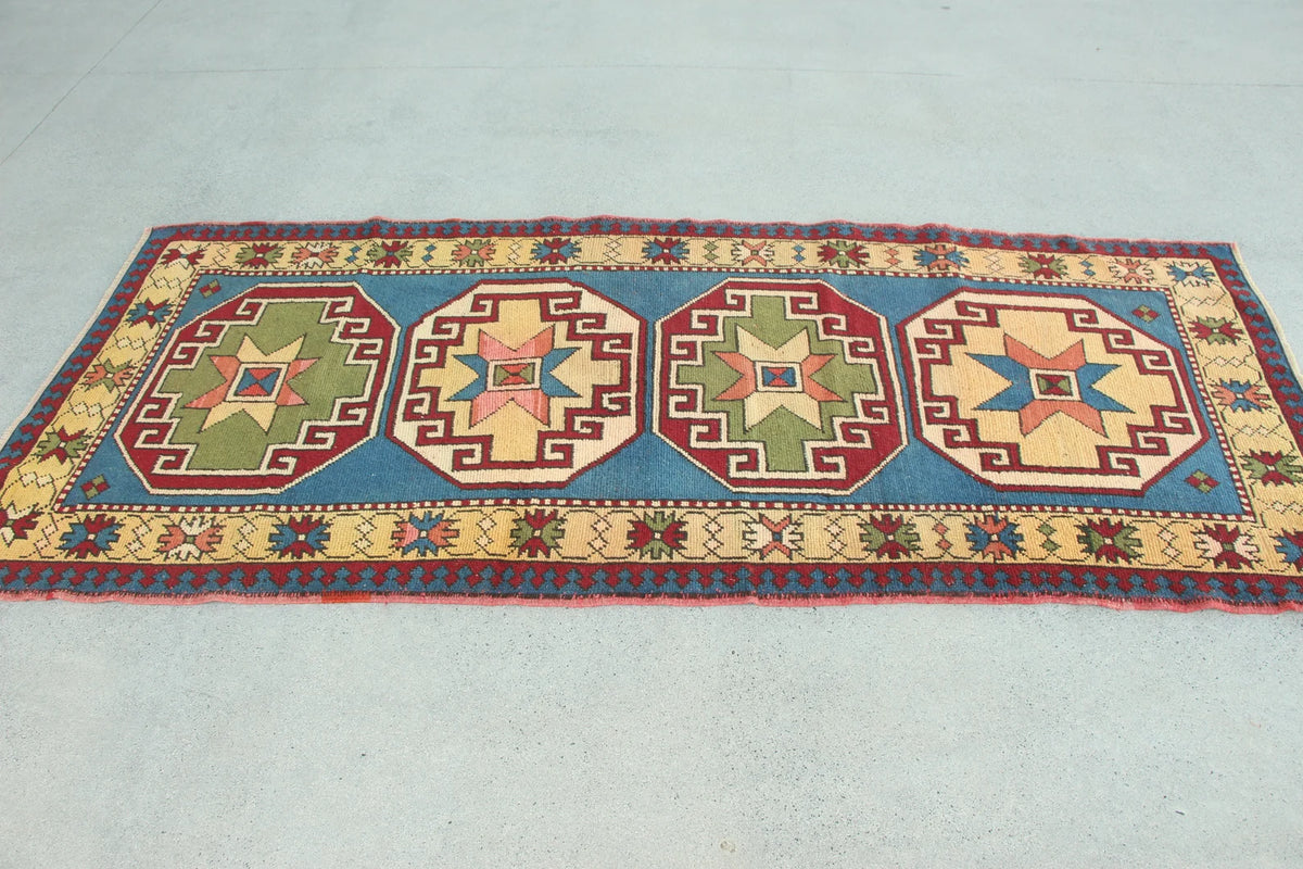 Vintage Turkish Accent Area rug 3.2 x 7.7 ft