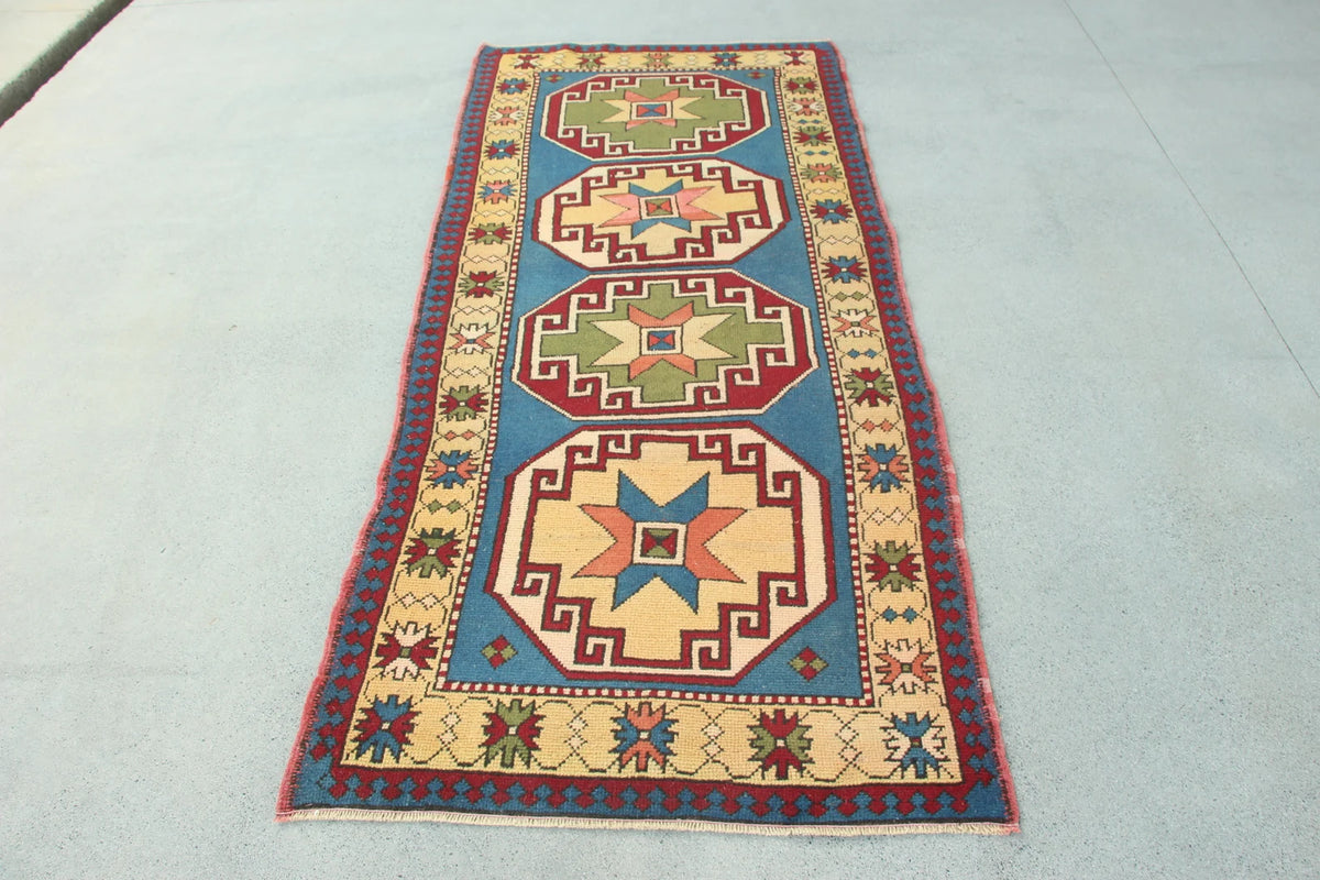 Vintage Turkish Accent Area rug 3.2 x 7.7 ft