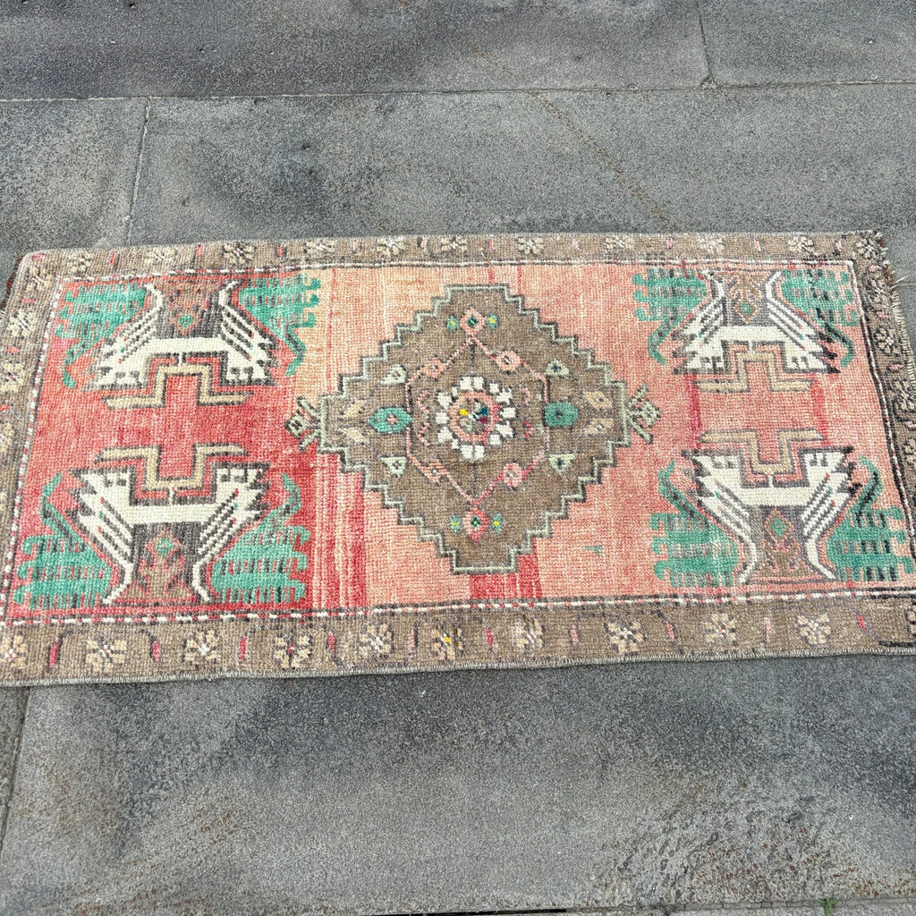 Vintage Turkish Mini Rug 1.6 x 3.1 ft