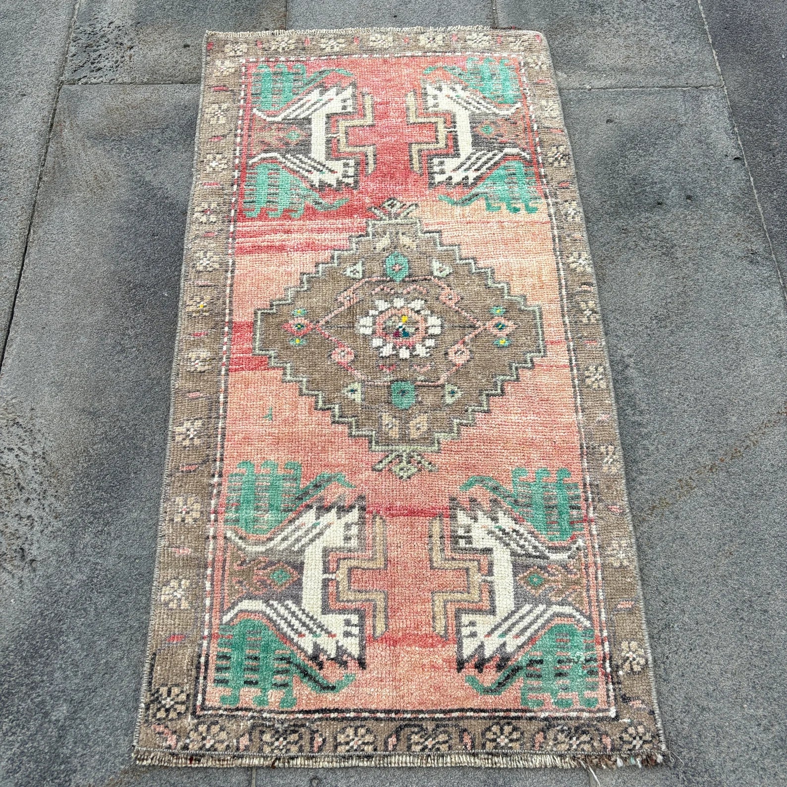 Vintage Turkish Mini Rug 1.6 x 3.1 ft