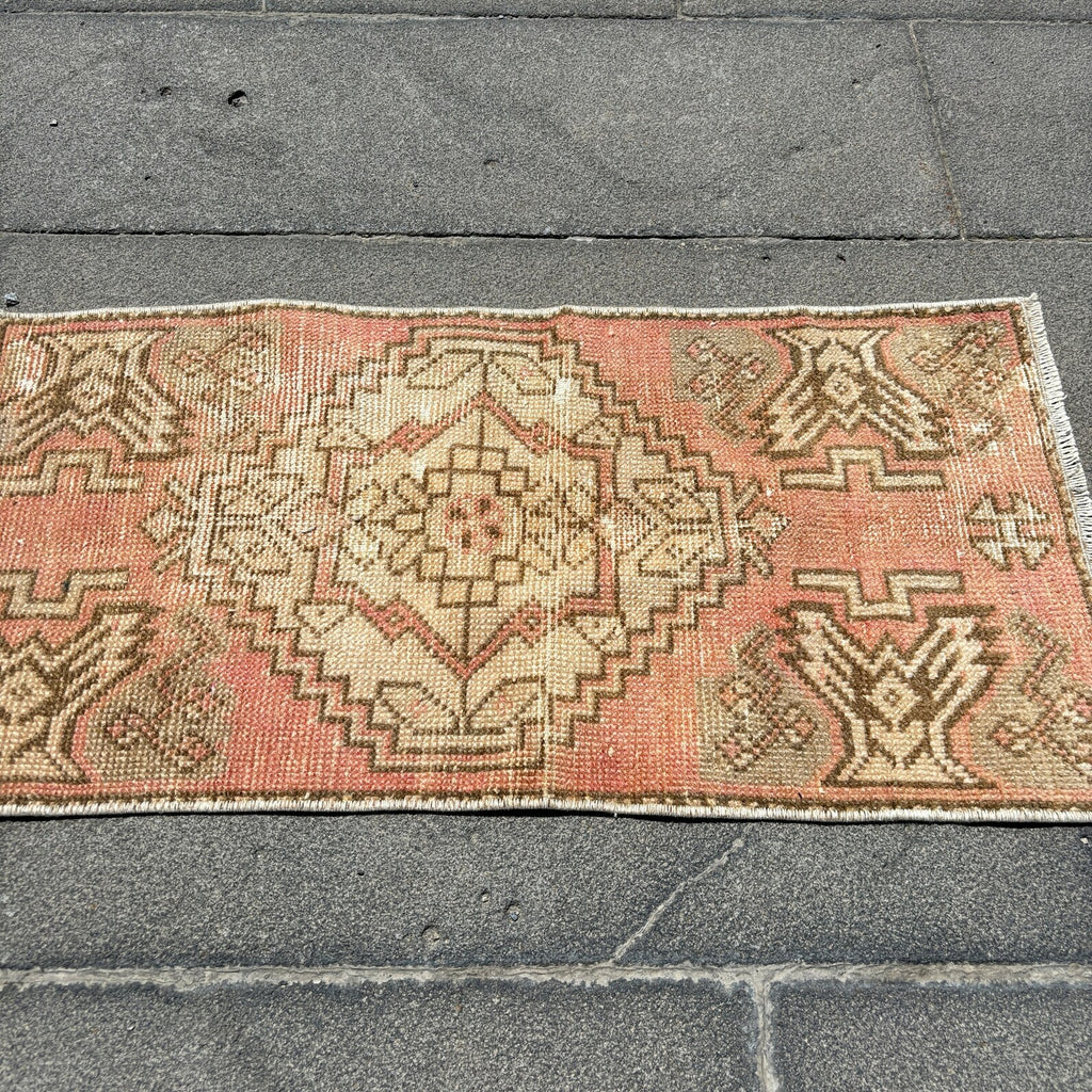 Vintage Turkish Mini Rug 1.4 x 2.7 ft