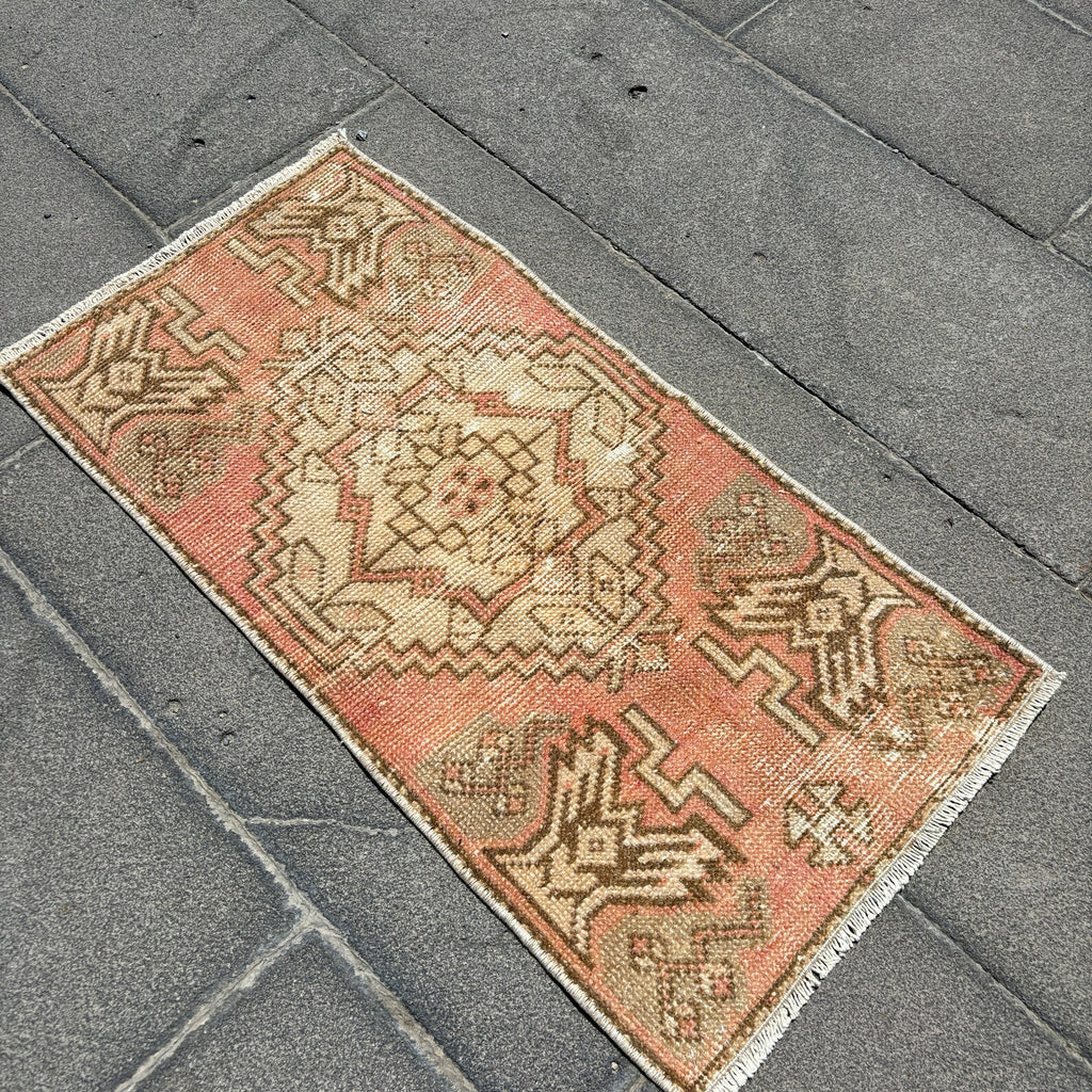 Vintage Turkish Mini Rug 1.4 x 2.7 ft