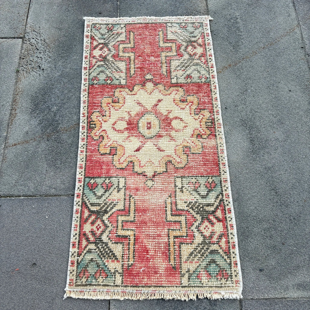 Vintage Turkish Mini Rug 1.3 x 2.7 ft