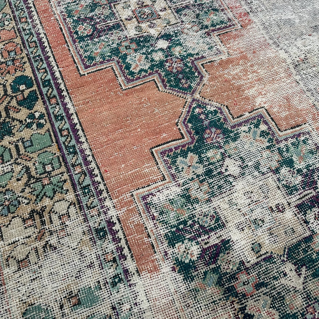 Vintage Turkish Accent Area Rug 3.8 x 7.4 ft