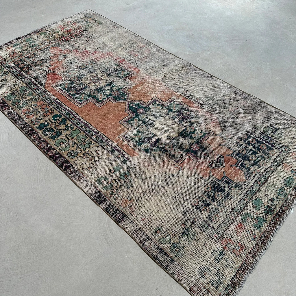 Vintage Turkish Accent Area Rug 3.8 x 7.4 ft