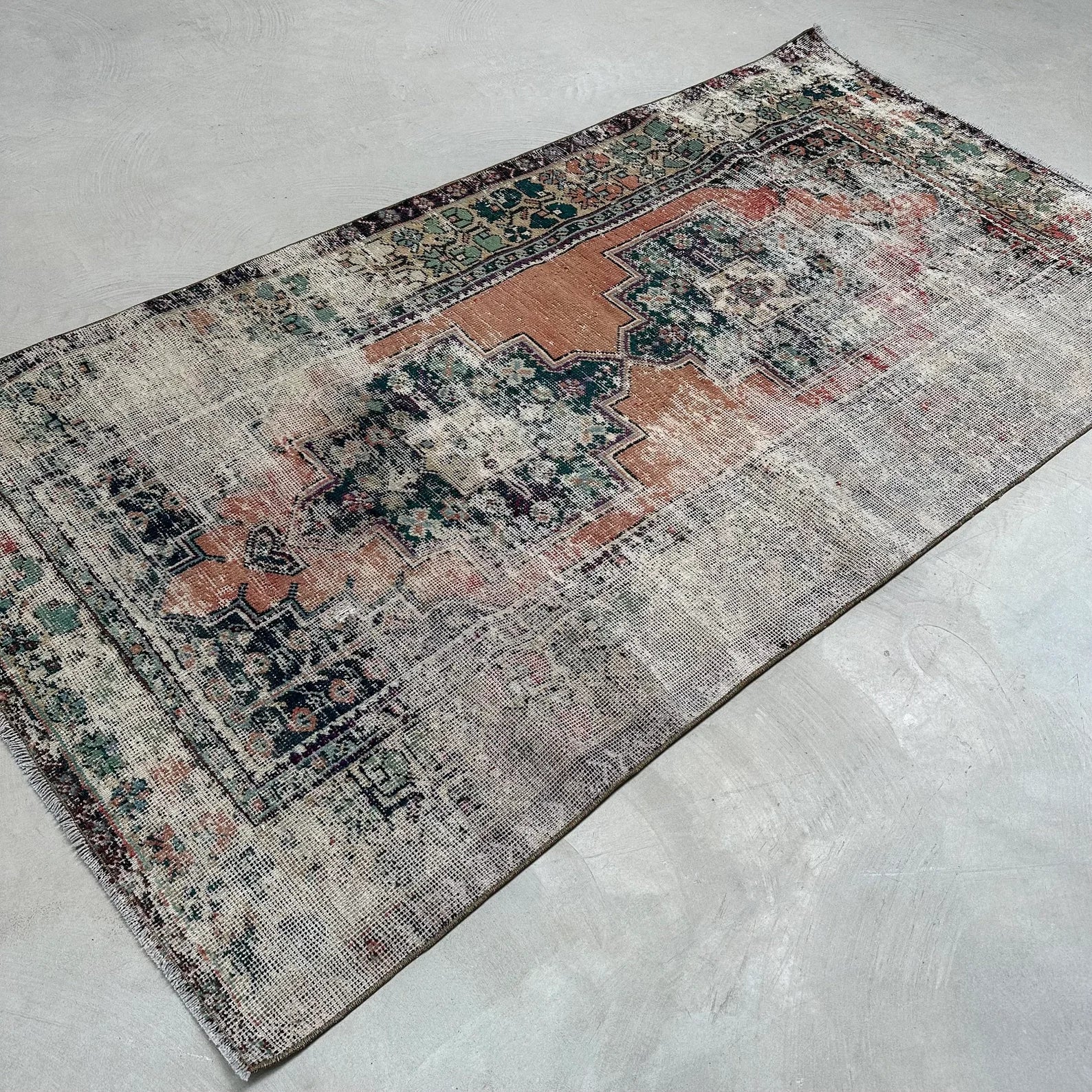 Vintage Turkish Accent Area Rug 3.8 x 7.4 ft