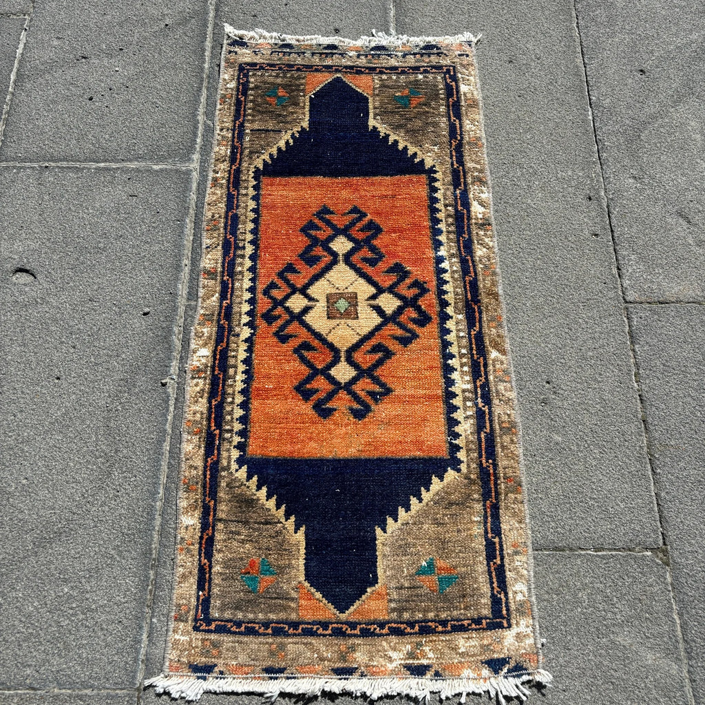 Vintage Turkish Mini Rug 1.4 x 3.1 ft
