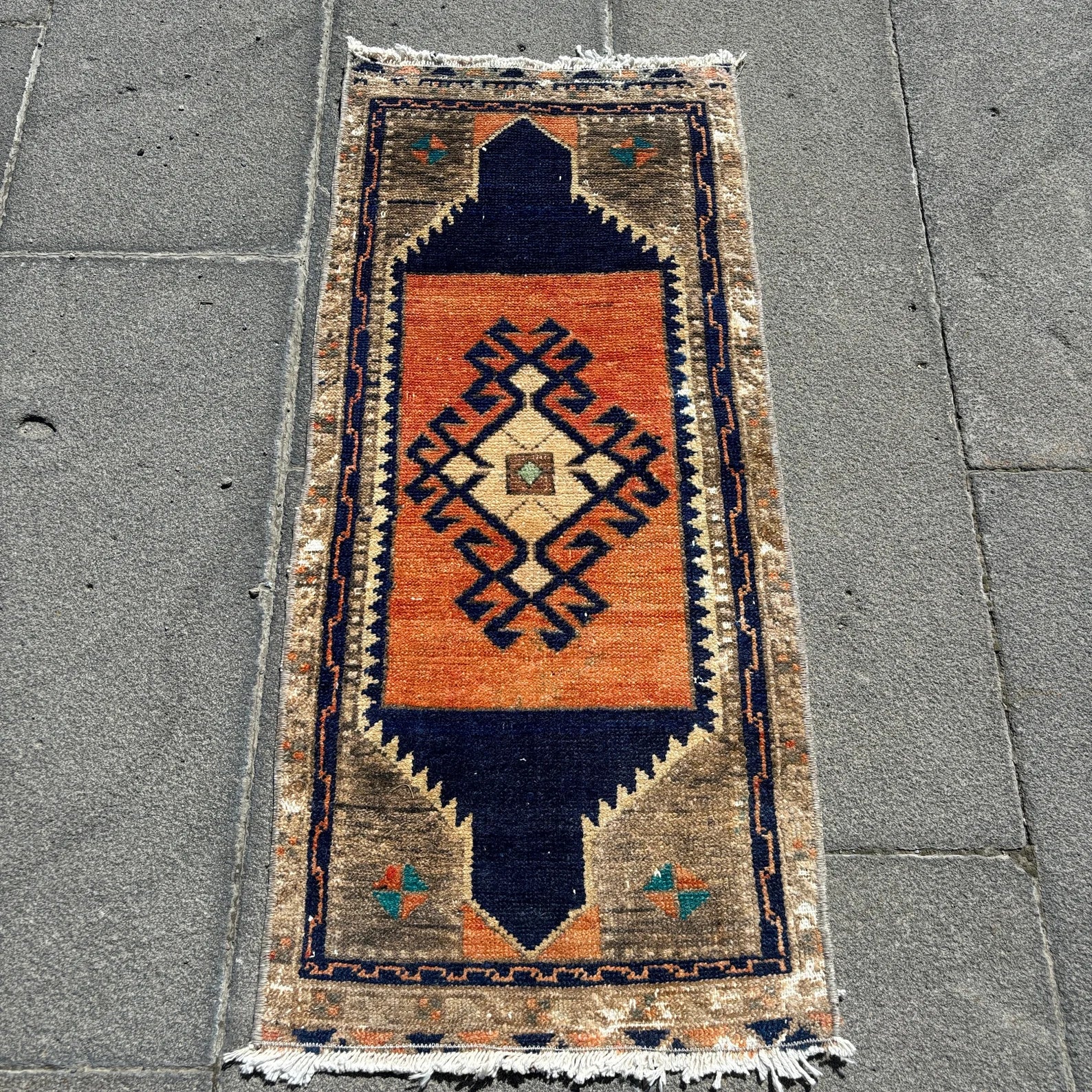 Vintage Turkish Mini Rug 1.4 x 3.1 ft