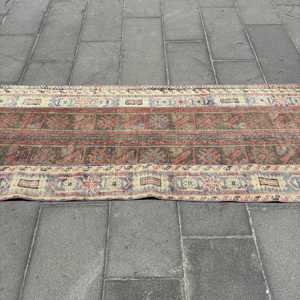 Vintage Turkish Runner Rug 2.6 x 9.9 ft