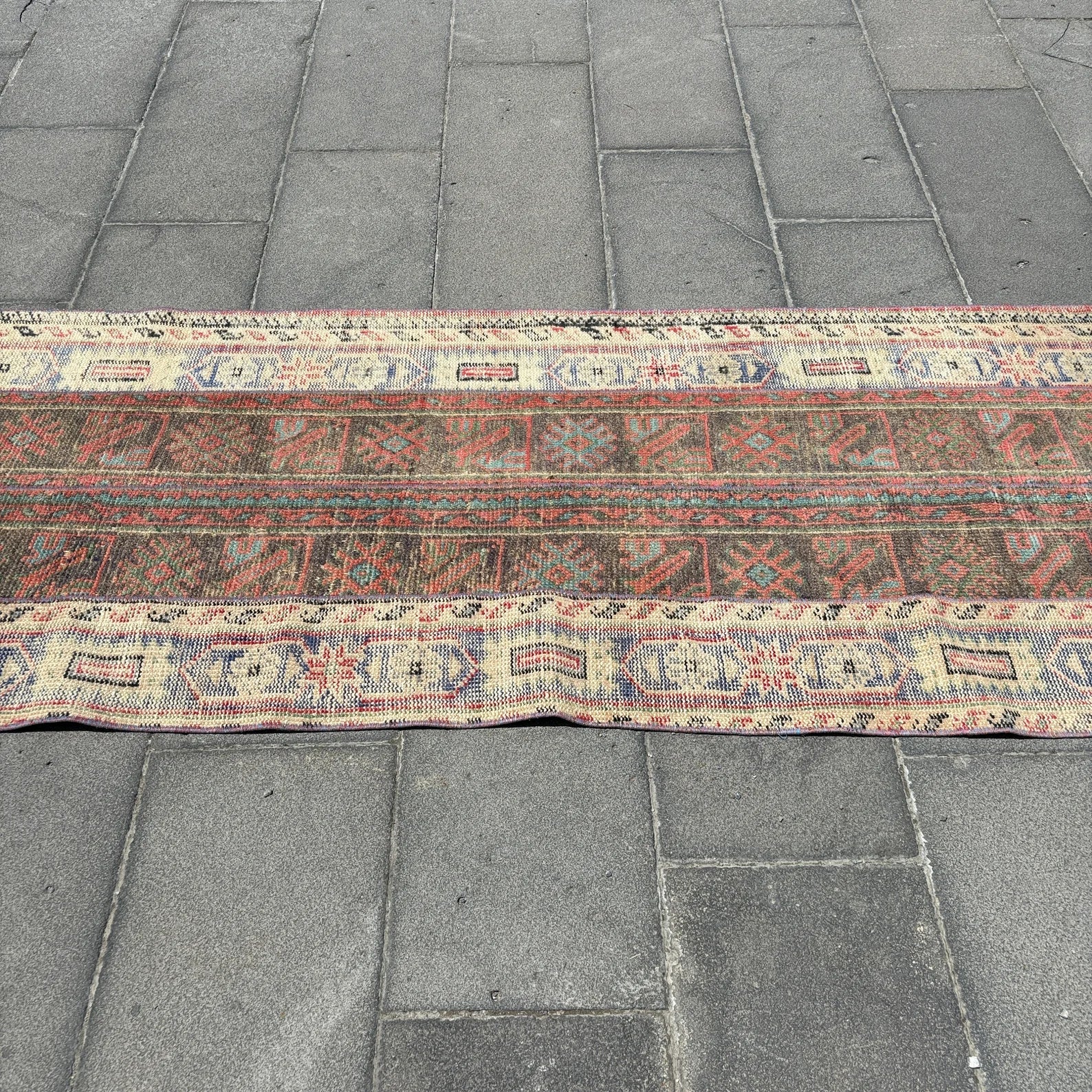 Vintage Turkish Runner Rug 2.6 x 9.9 ft