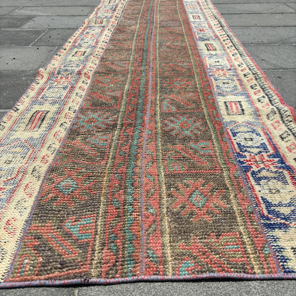 Vintage Turkish Runner Rug 2.6 x 9.9 ft