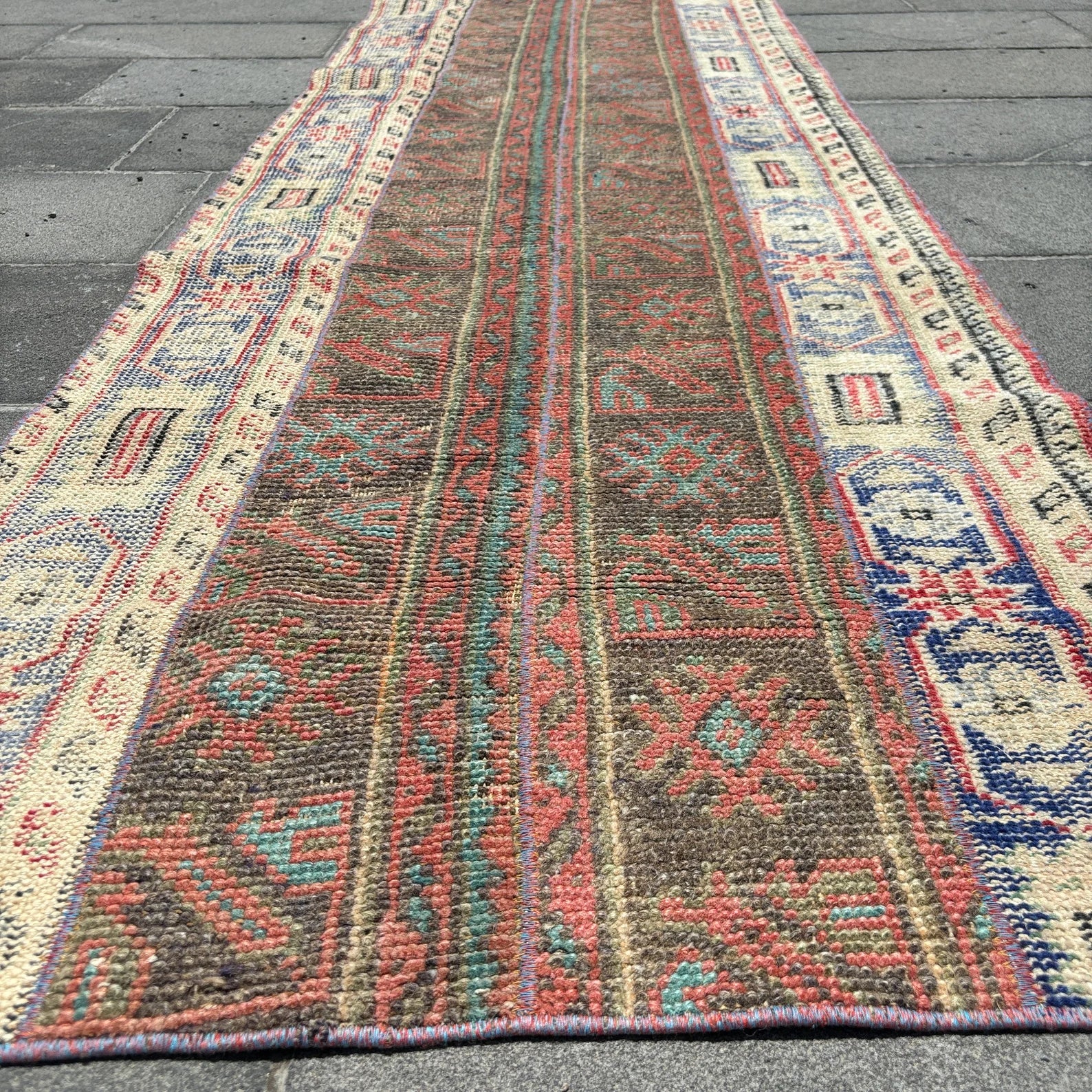 Vintage Turkish Runner Rug 2.6 x 9.9 ft