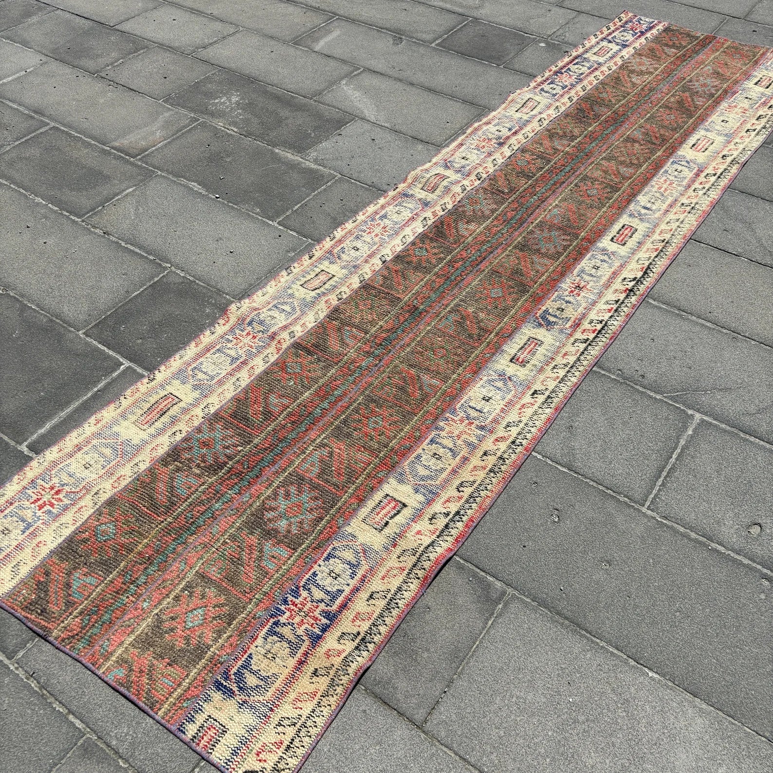 Vintage Turkish Runner Rug 2.6 x 9.9 ft