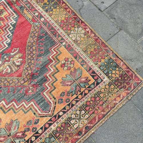 Vintage Turkish Accent Area rug 3.6 x 6.4 ft