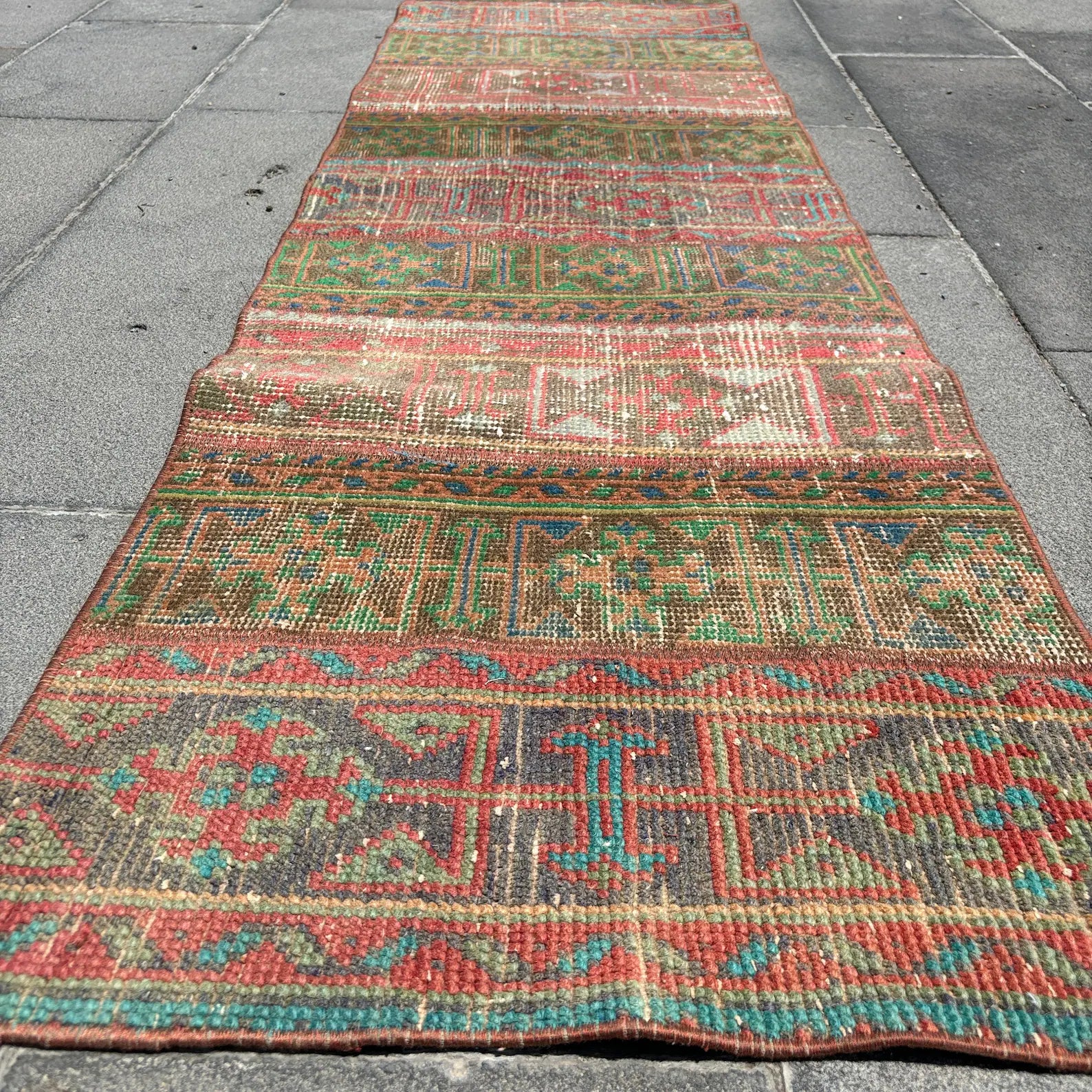 Vintage Turkish Runner Rug 1.7 x 7.6 ft