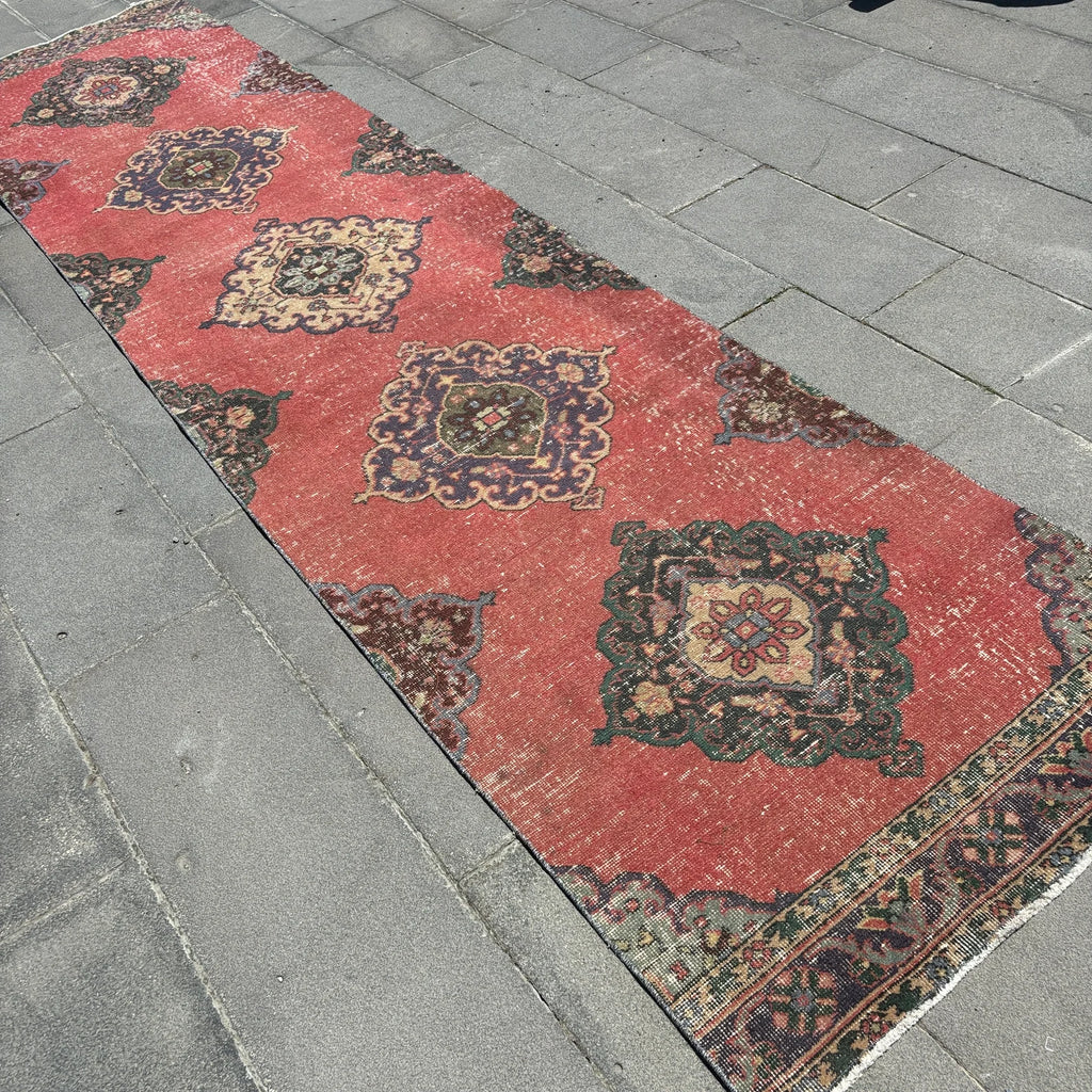 Vintage Turkish Runner Rug 3 x 12.3 ft