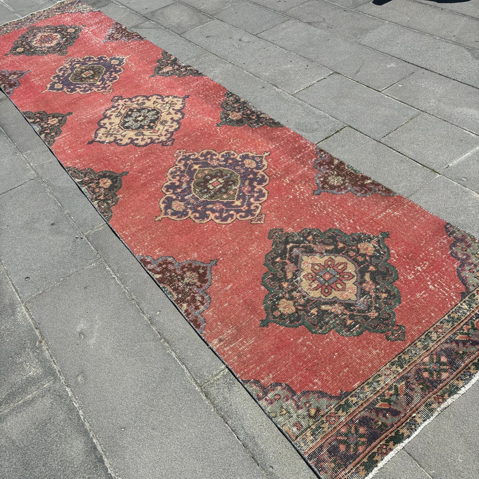 Vintage Turkish Runner Rug 3 x 12.3 ft