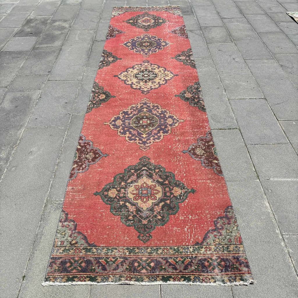 Vintage Turkish Runner Rug 3 x 12.3 ft