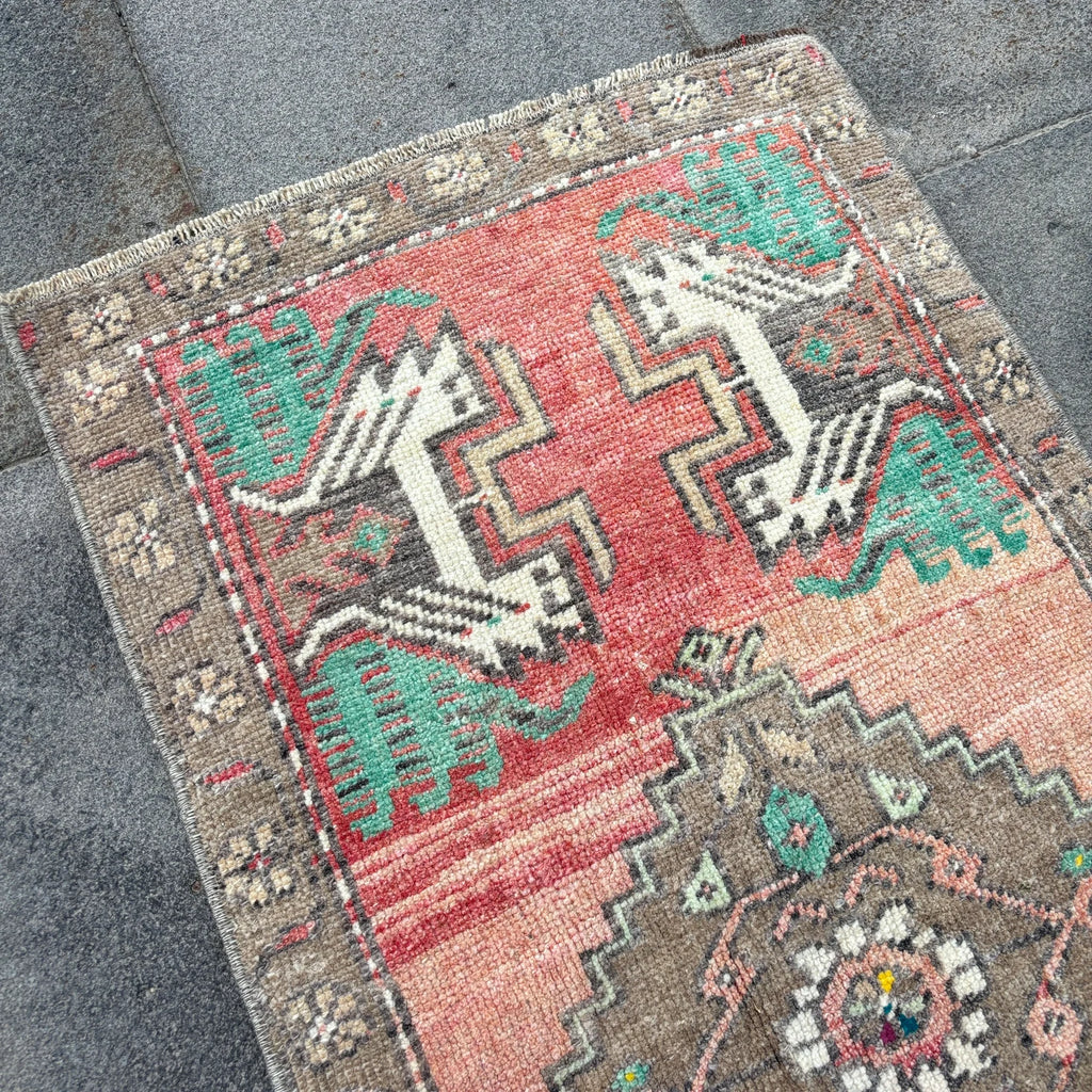 Vintage Turkish Mini Rug 1.6 x 3.1 ft