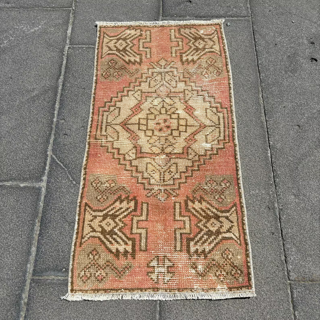 Vintage Turkish Mini Rug 1.4 x 2.7 ft