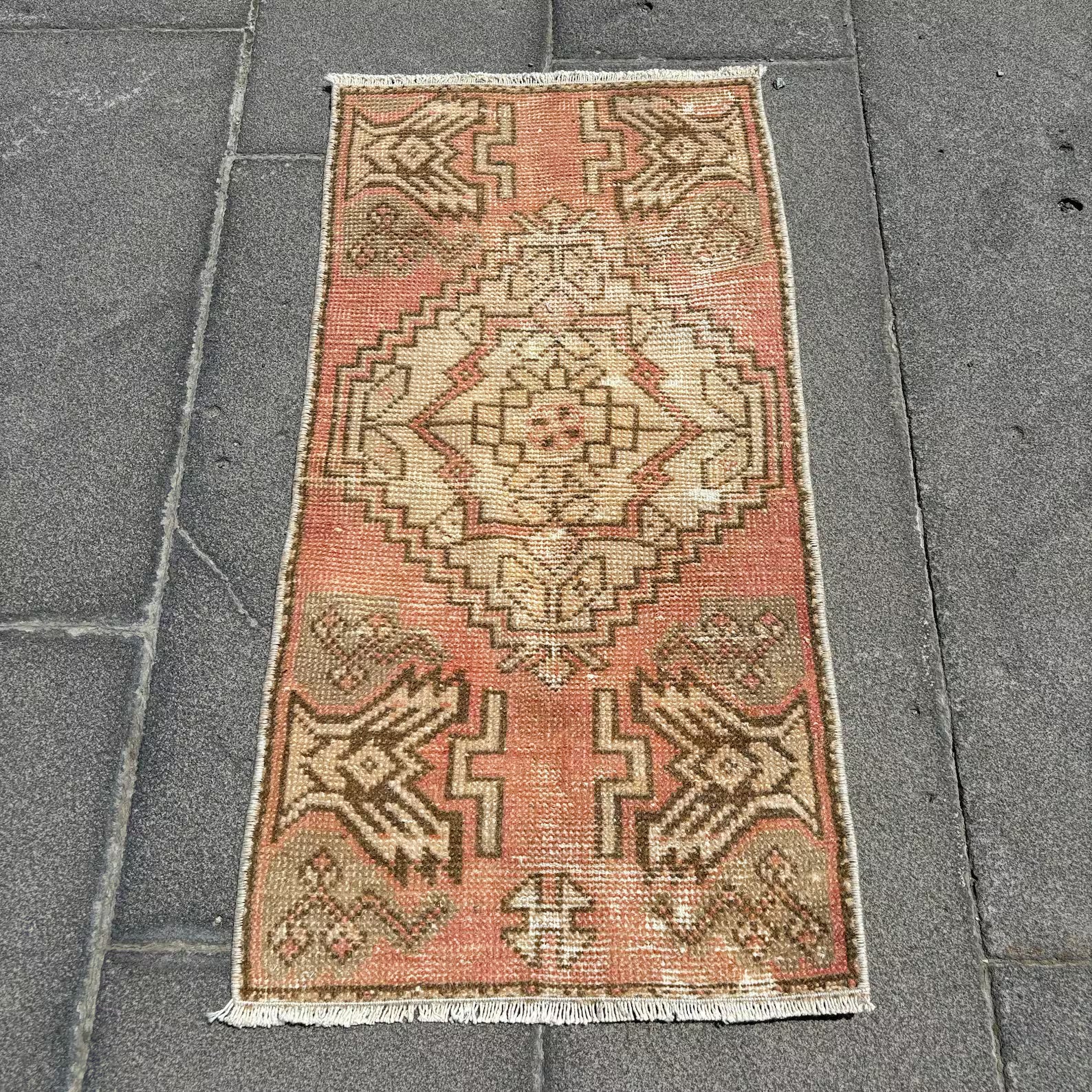 Vintage Turkish Mini Rug 1.4 x 2.7 ft