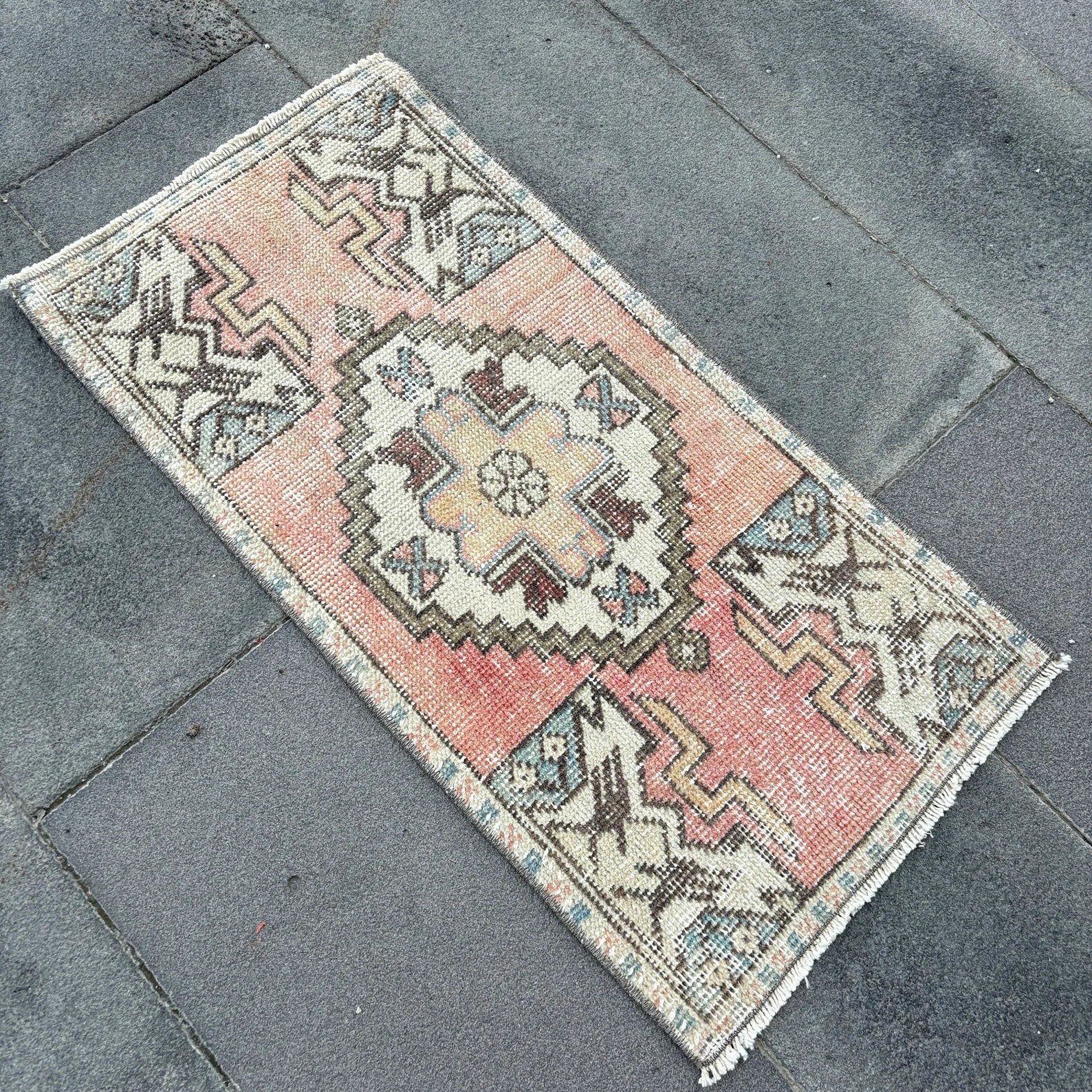 Vintage Turkish Mini Rug 1.4 x 2.9 ft