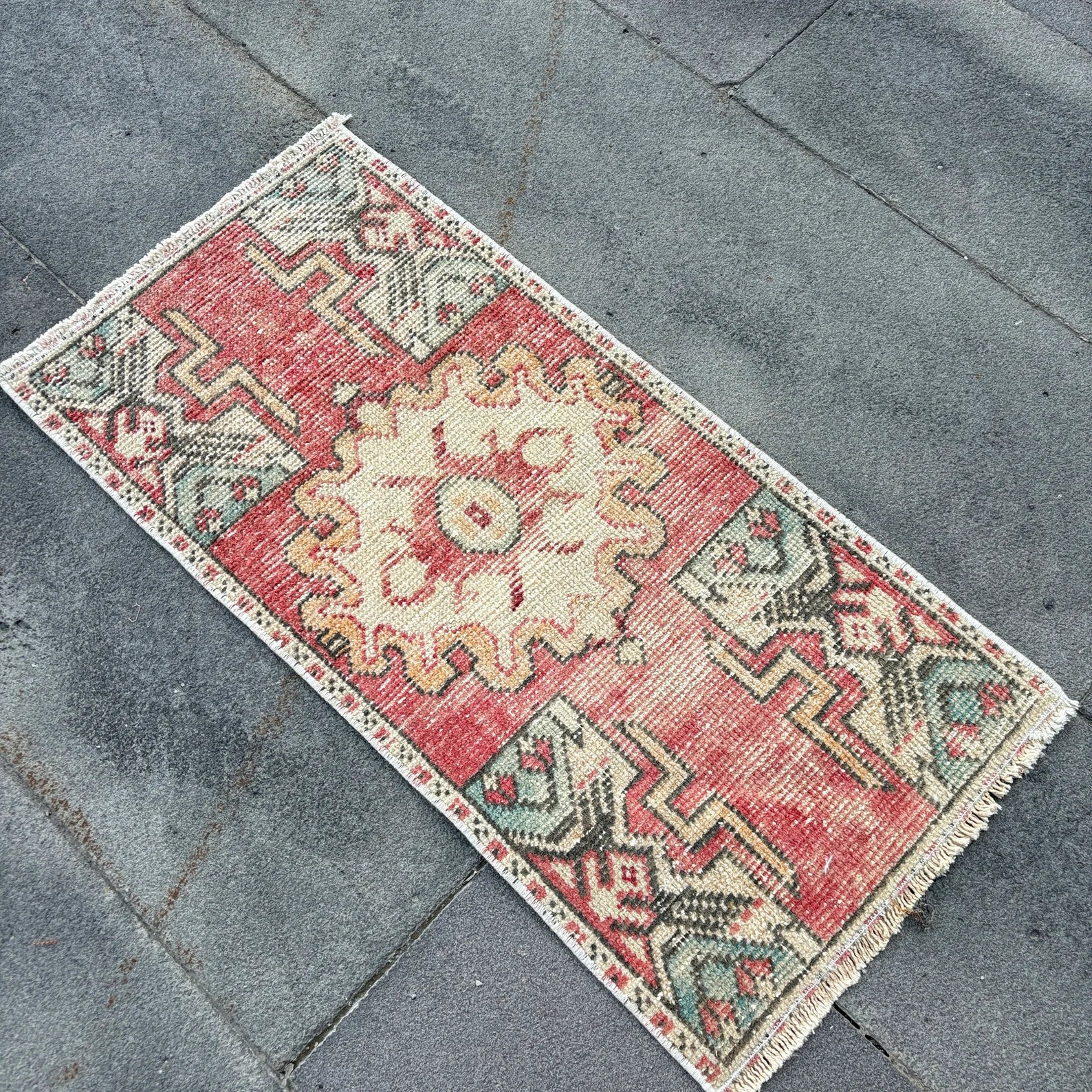 Vintage Turkish Mini Rug 1.3 x 2.7 ft