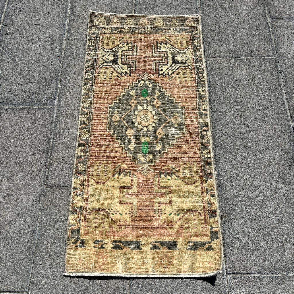 Vintage Turkish Mini Rug 1.6 x 3.6 ft