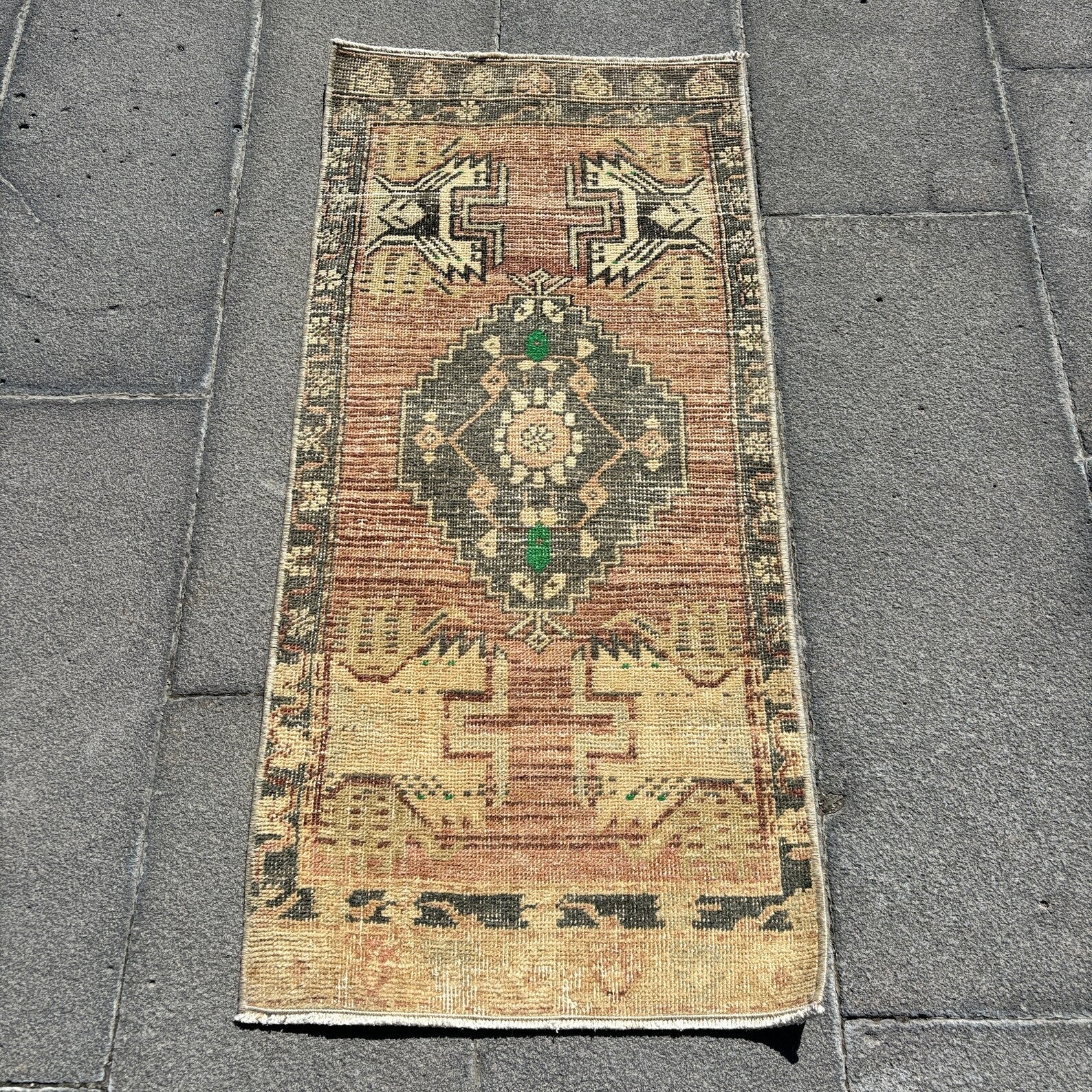 Vintage Turkish Mini Rug 1.6 x 3.6 ft
