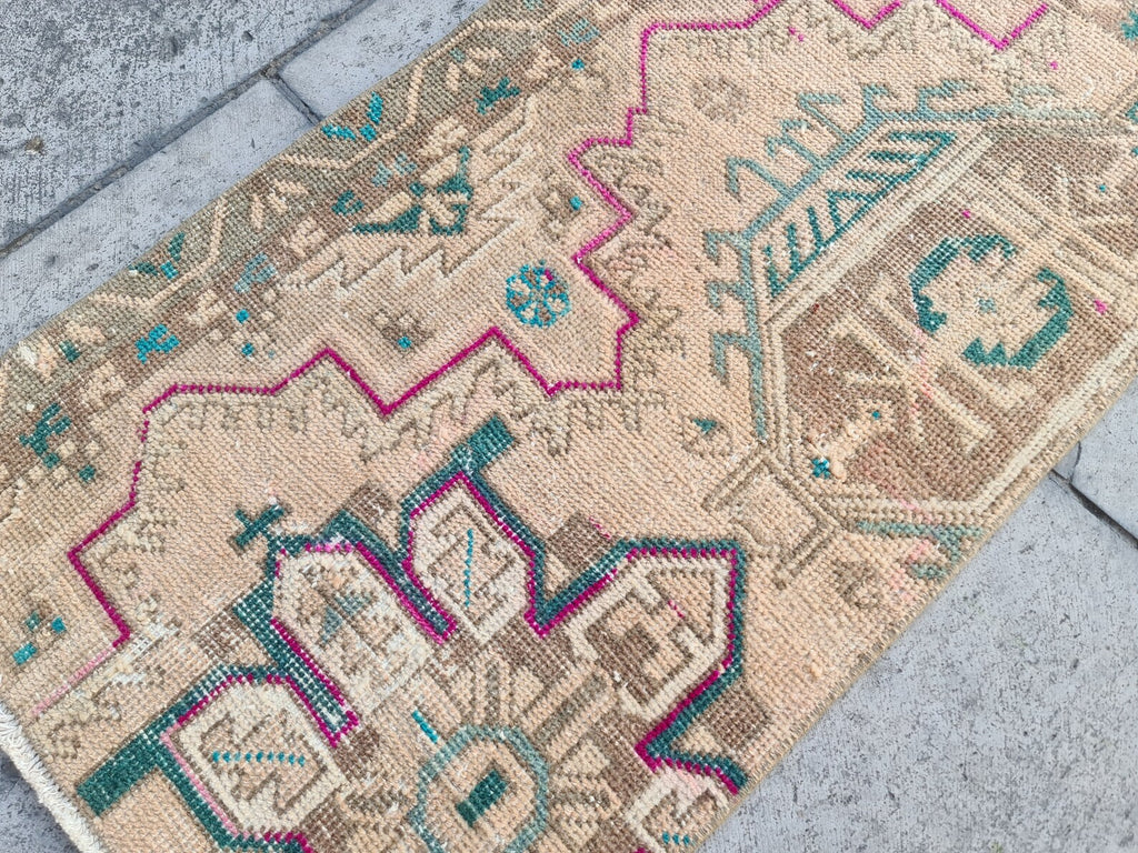 Vintage Turkish Mini Rug 1.9 x 3.7 ft