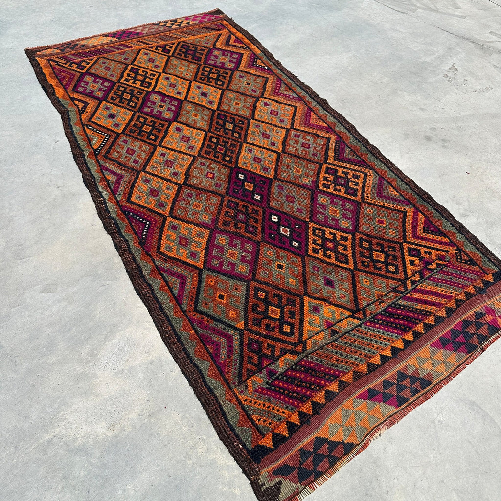 Vintage Turkish Accent Area rug 3.5 x 7.2 ft