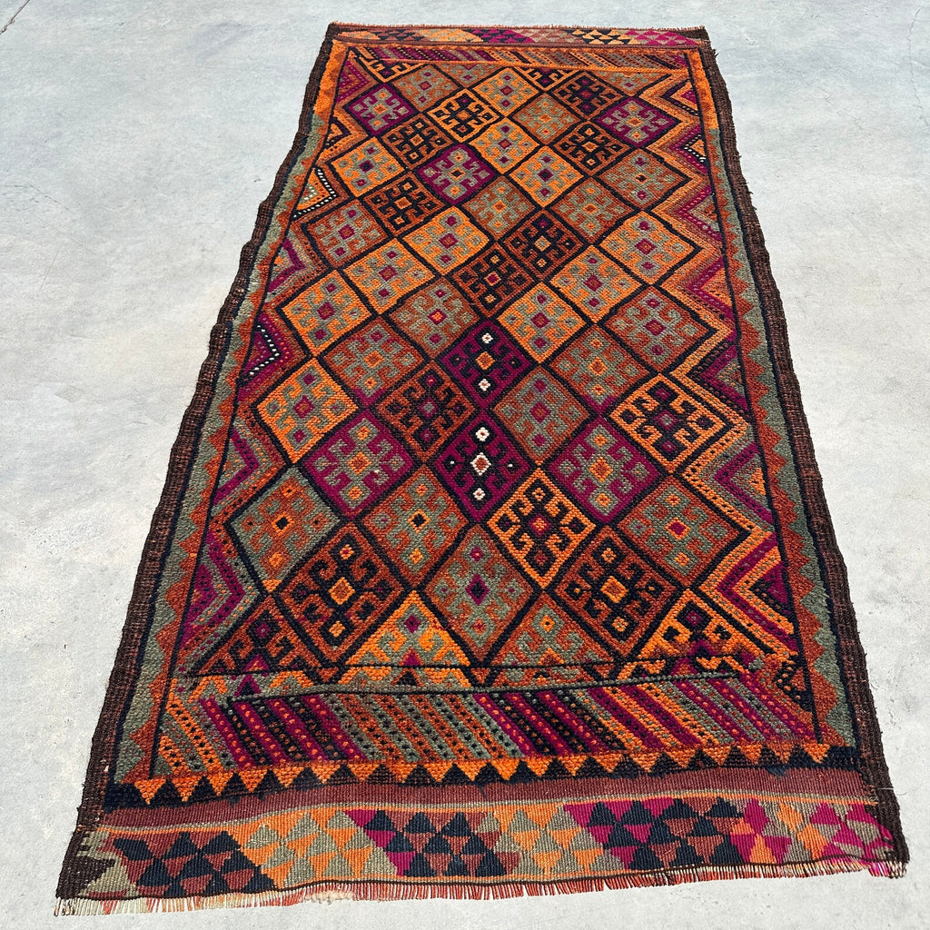 Vintage Turkish Accent Area rug 3.5 x 7.2 ft