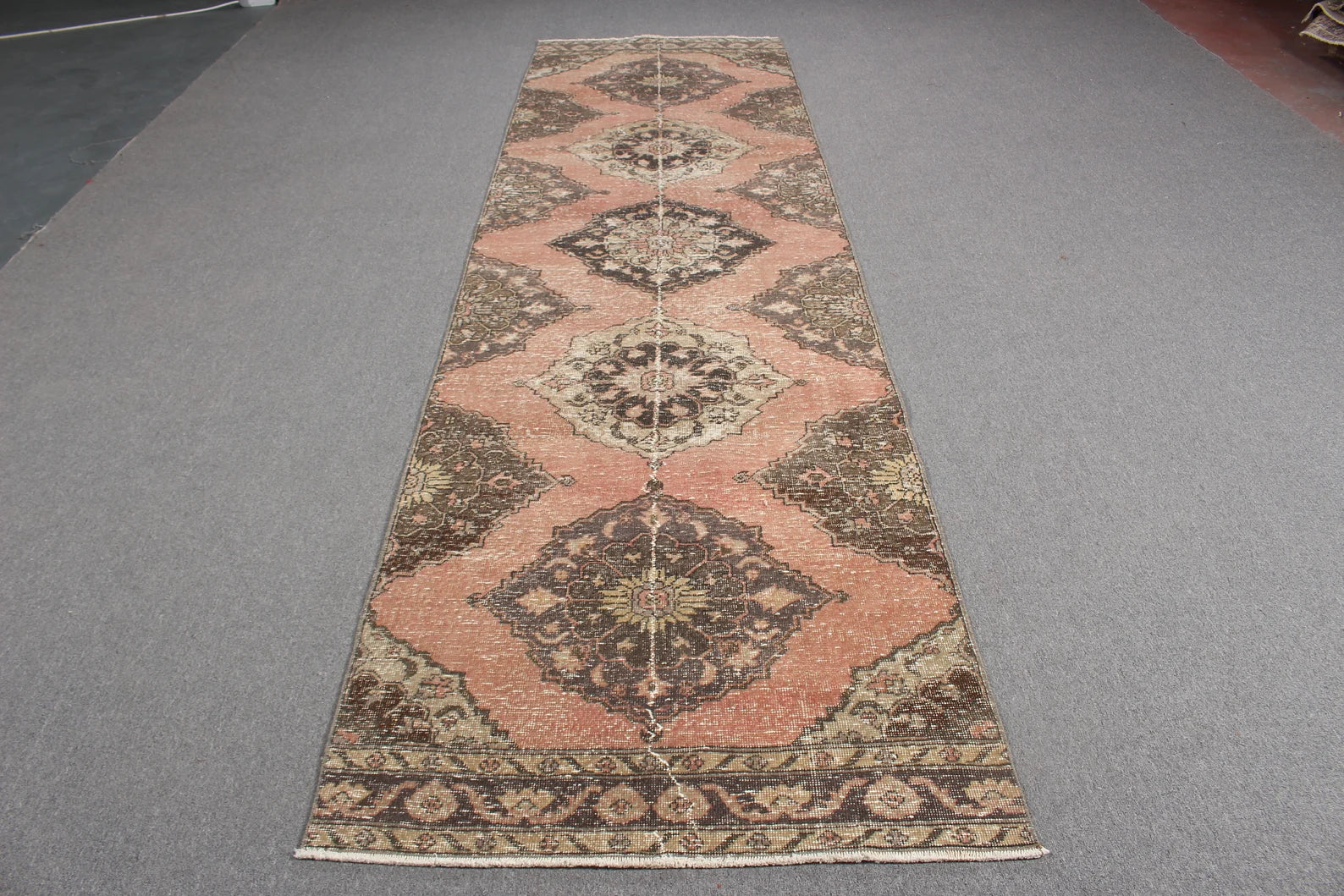 Vintage Turkish Runner Rug 3.2 x 12.1 ft