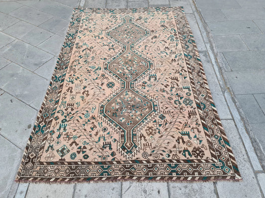 Vintage Persian Accent Area Rug 5 x 7.7 ft